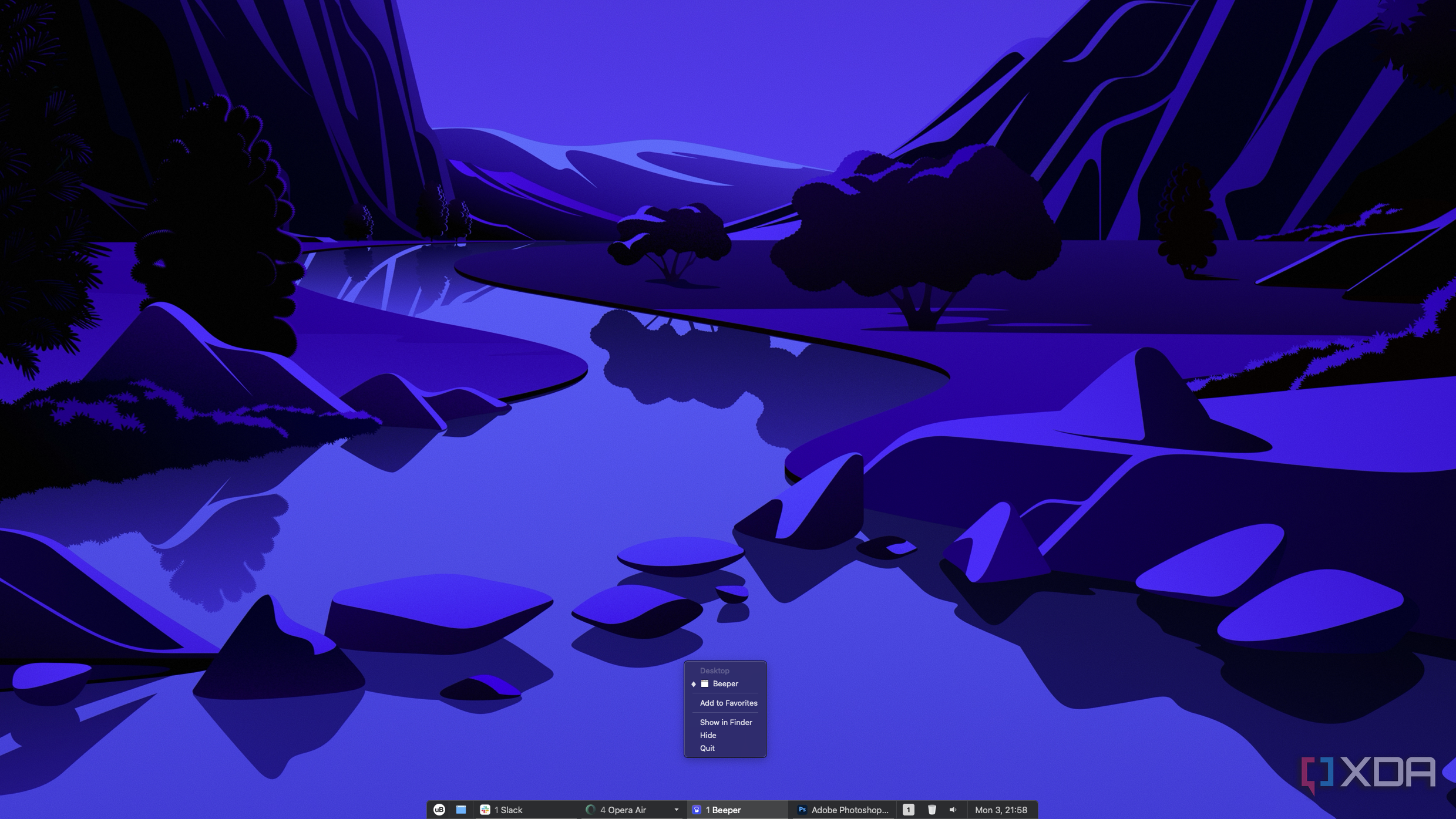 Screenshot of a macOS desktop with a menu showing up higher than the item that triggered it