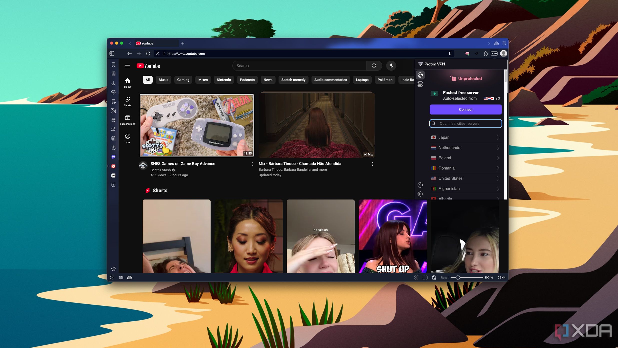 Снимок экрана Vivaldi Browser с интеграцией Proton VPN