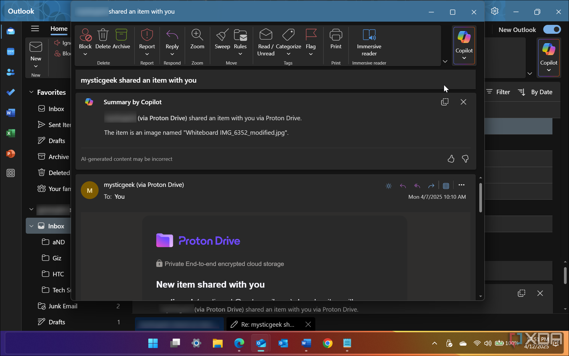 Shows Copilot summarize option in Outlook app