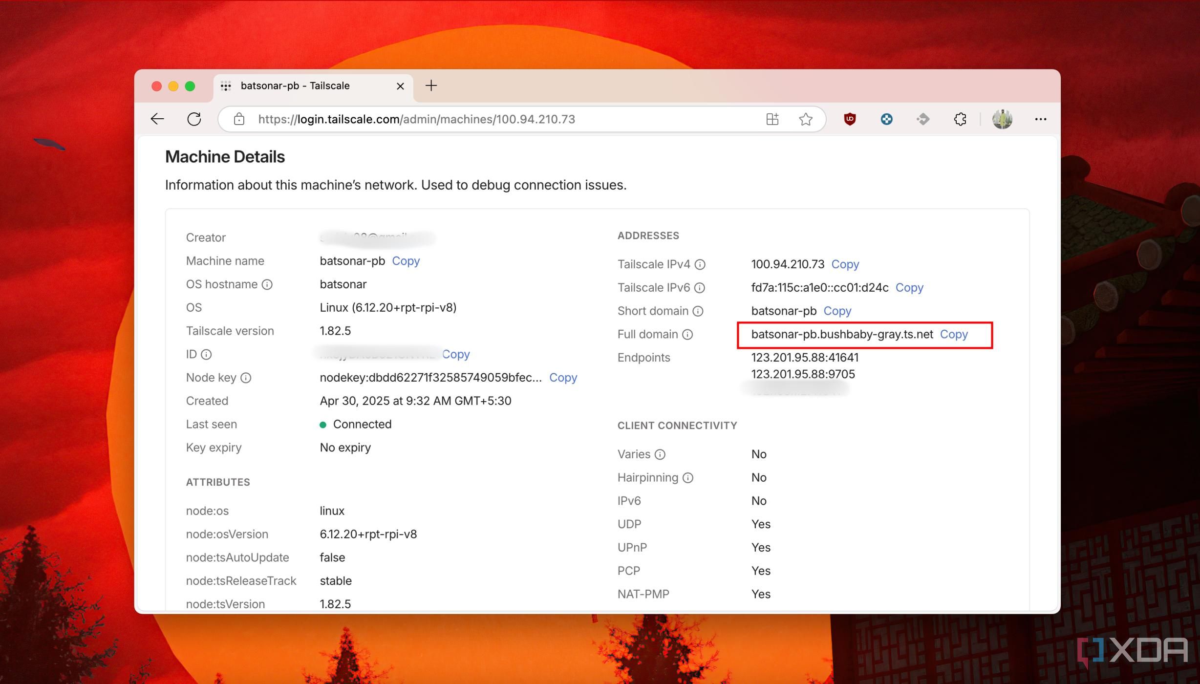 Copy the Full-Domain name of machine from Tailscale 