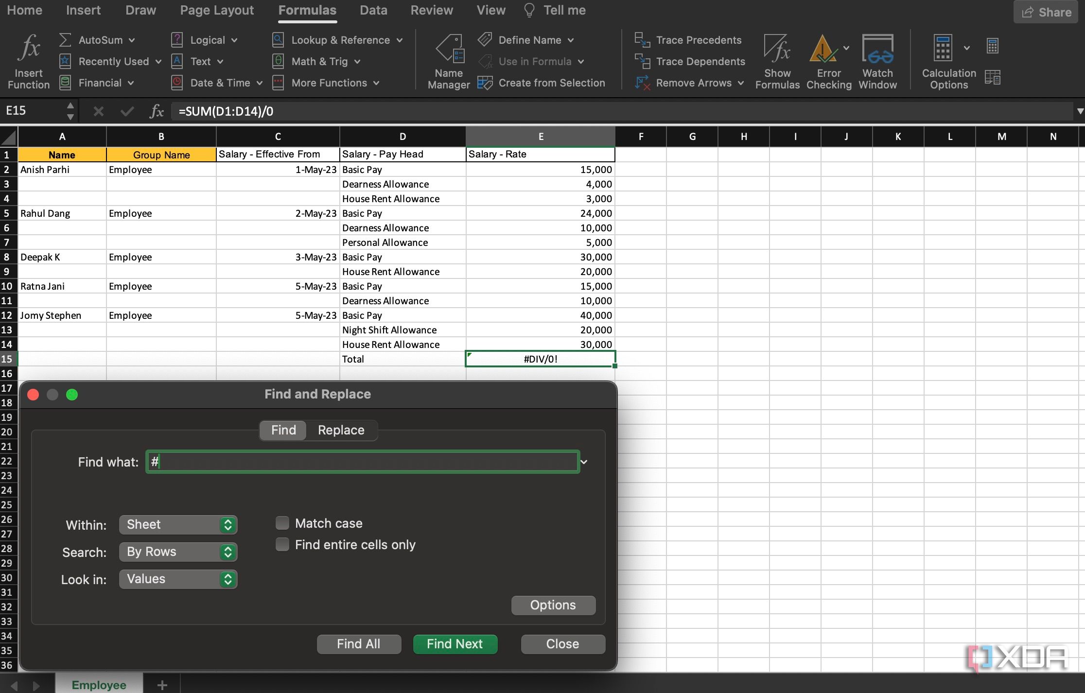 Find and replace tool in Excel