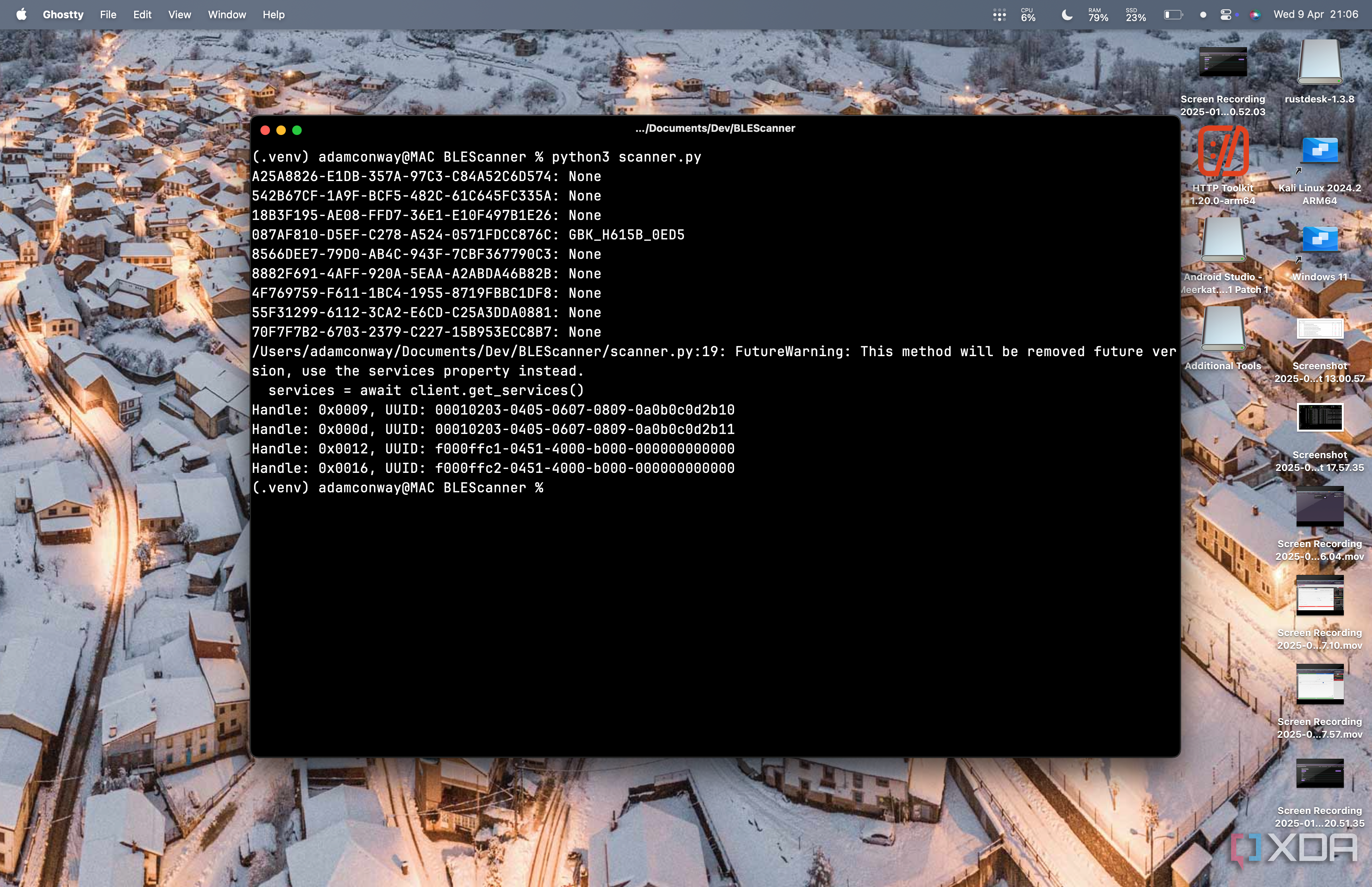 Scanning devices using Bleak, and querying for characteristics and services