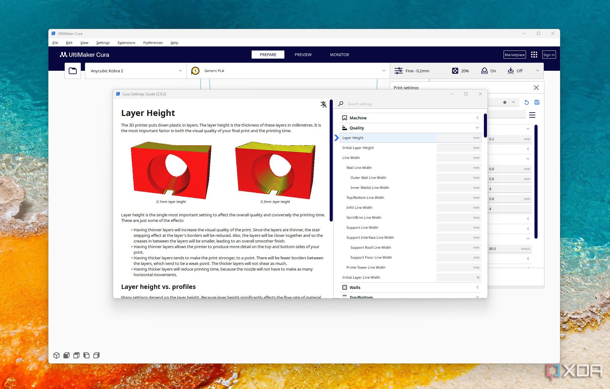 Configuración de altura de la capa en configuración GUI