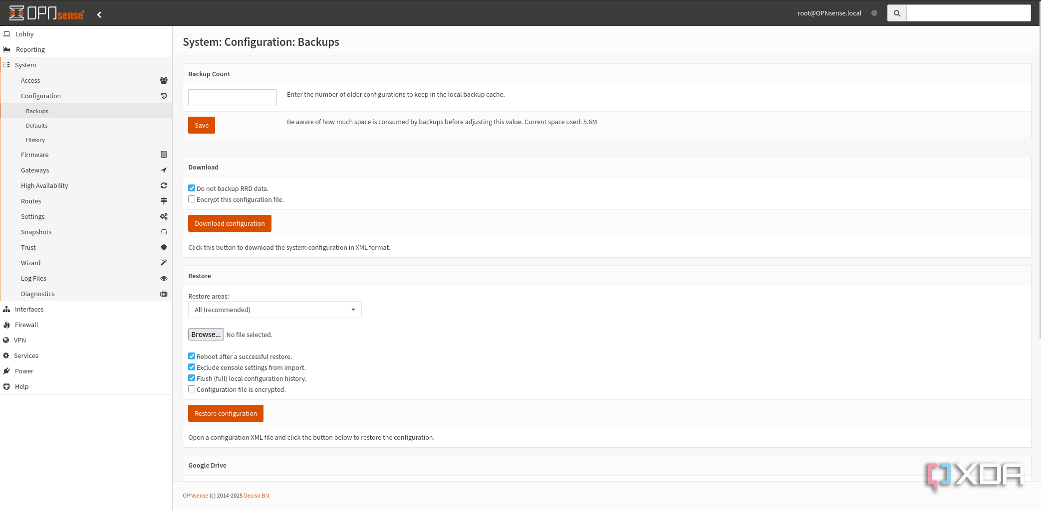 Backing up OPNsense configs