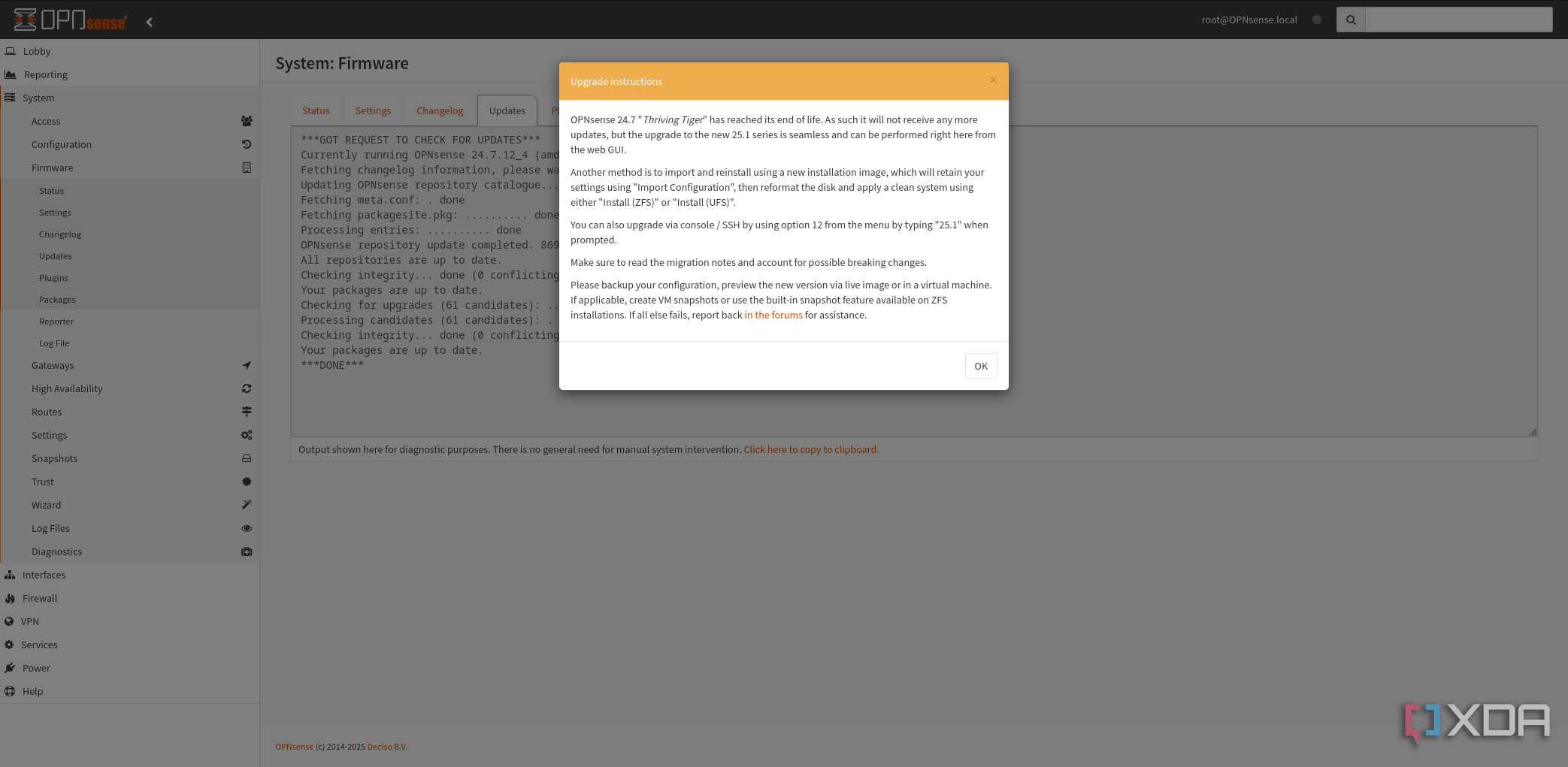 OPNsense update notice