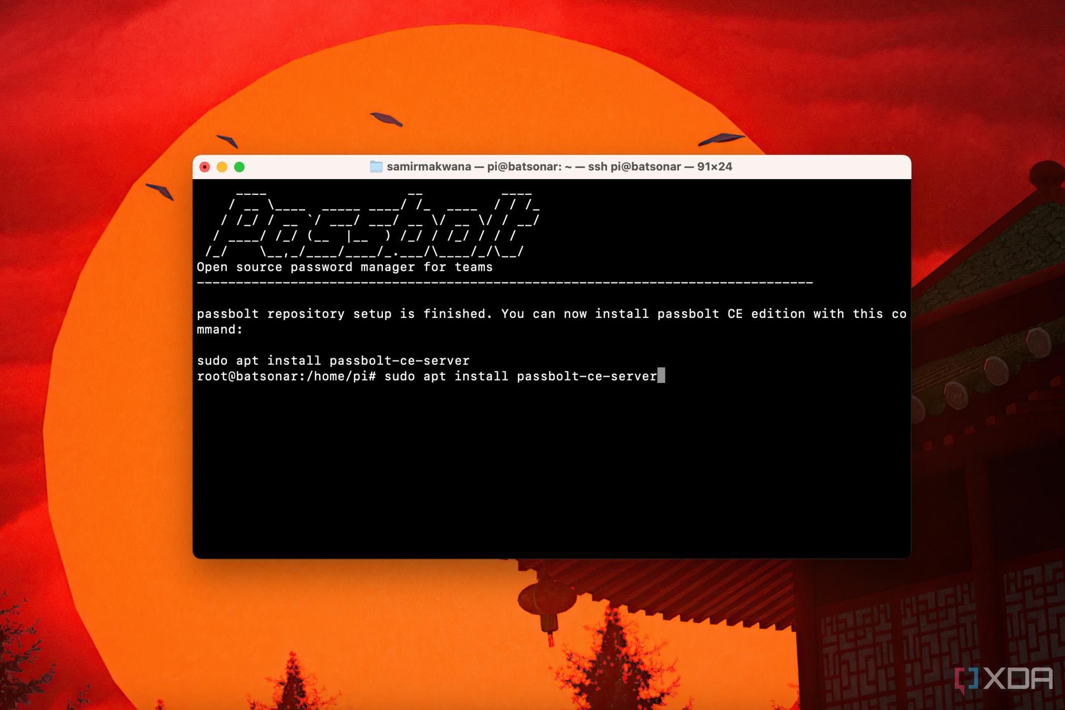 Screenshot of Passbolt server installation command in Terminal