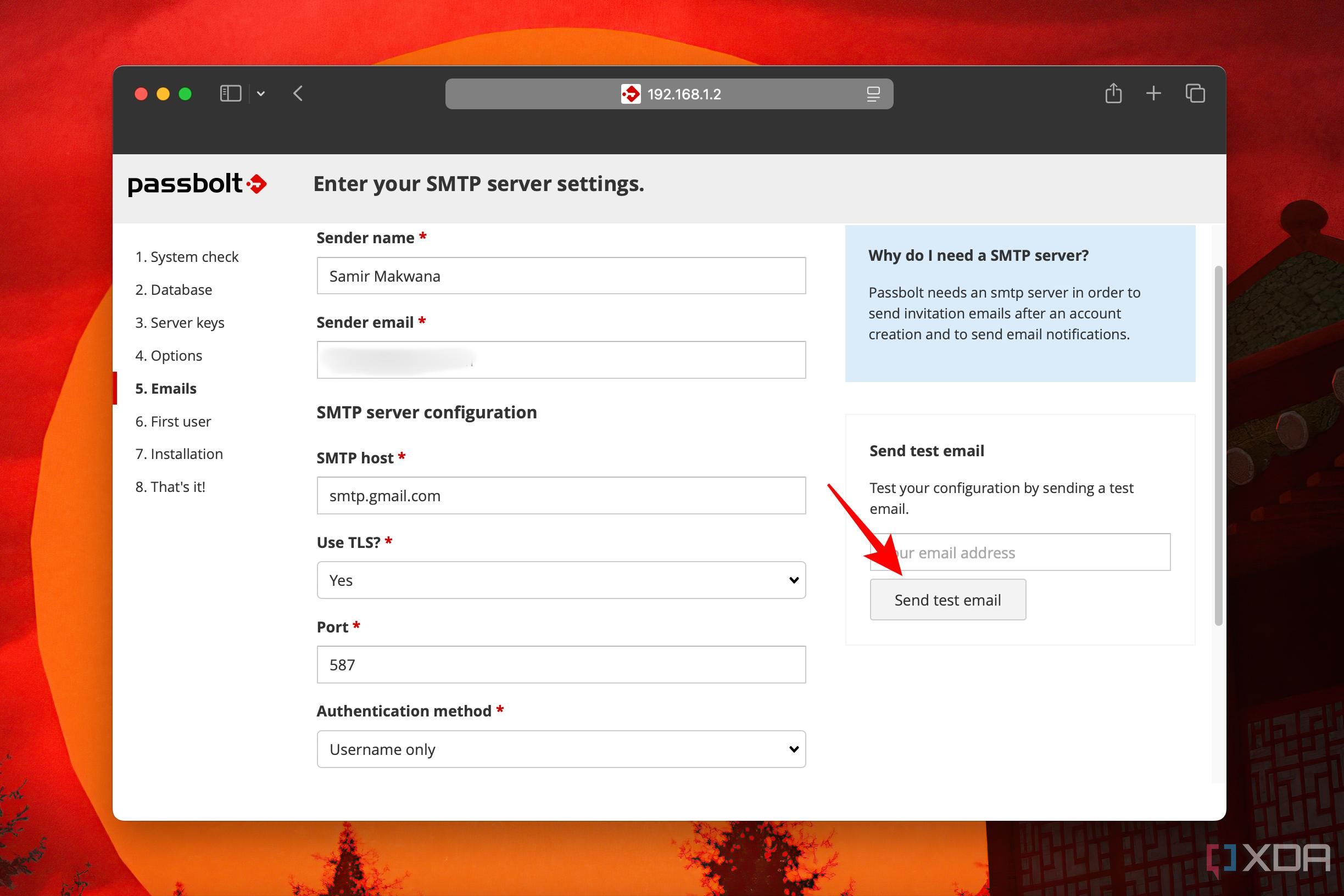 Set up Google's Gmail SMTP server details in Passbolt
