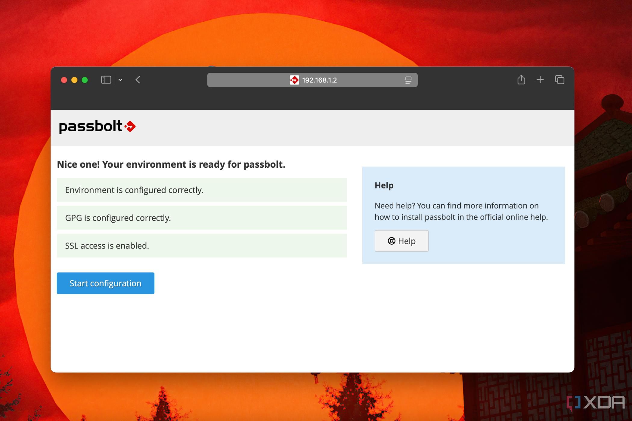 Start Configuration button appears after environment variables check in Passbolt