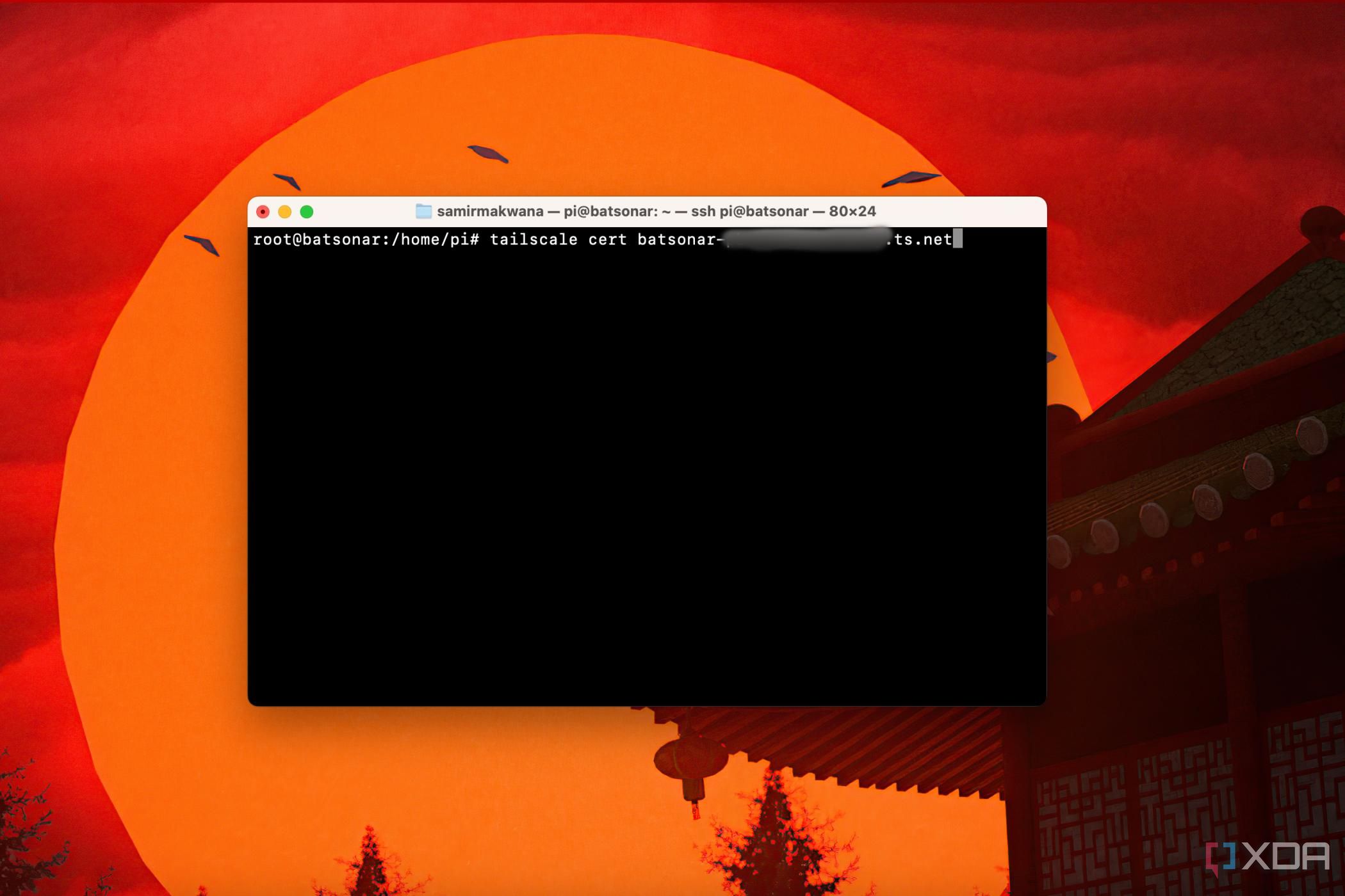 Screenshot of Tailscale certificate generation command
