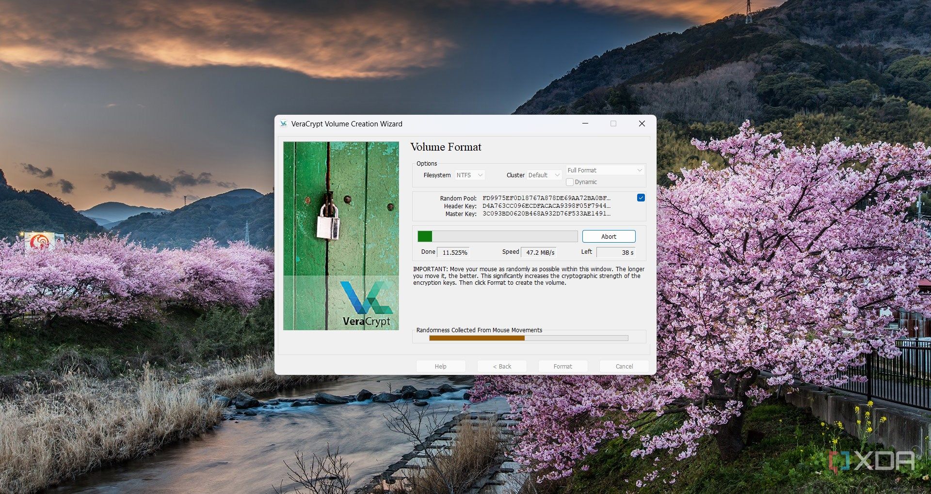 Creating and formatting a new volume using VeraCrypt