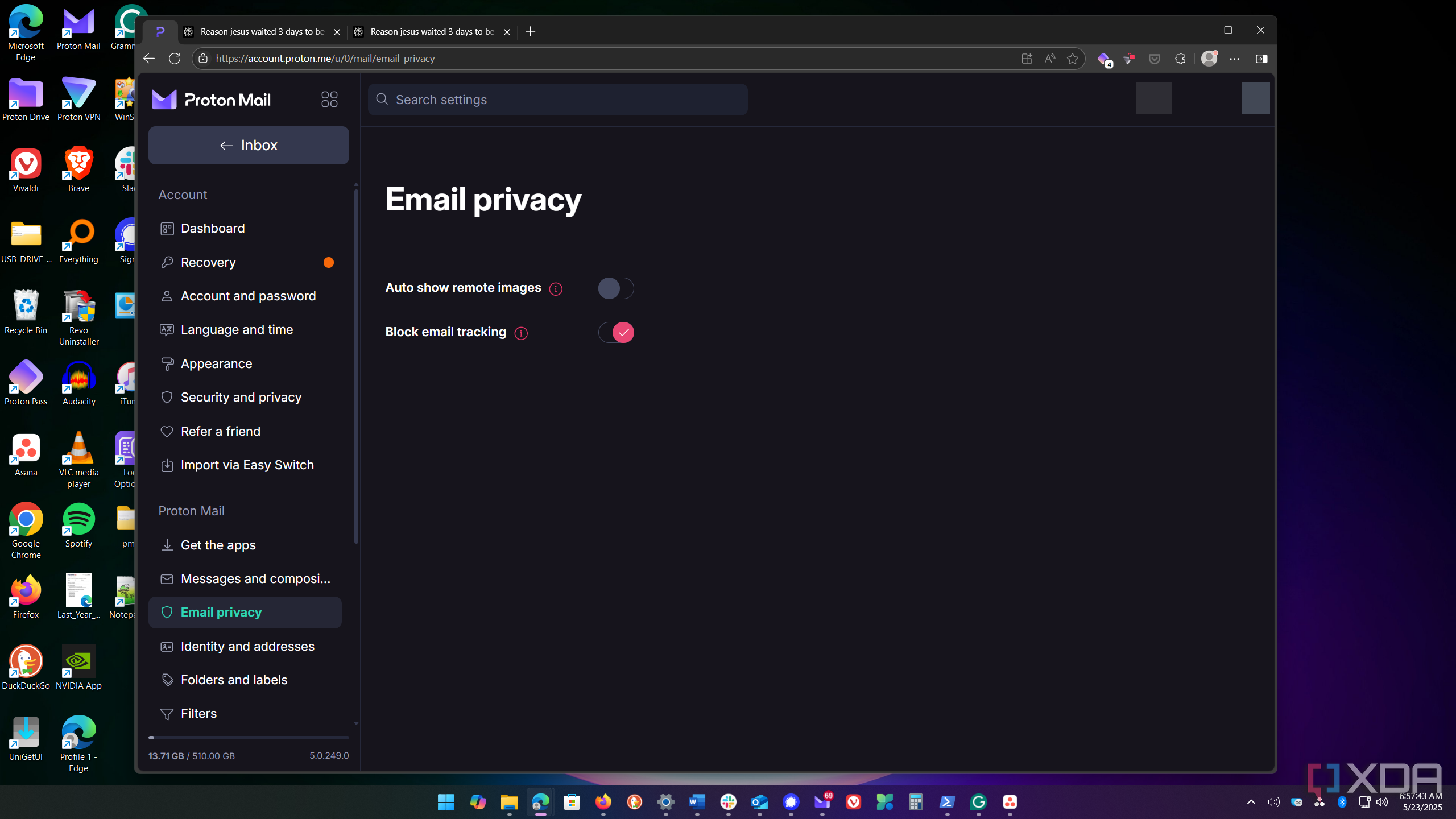Shows blocked email tracking in Proton Mail