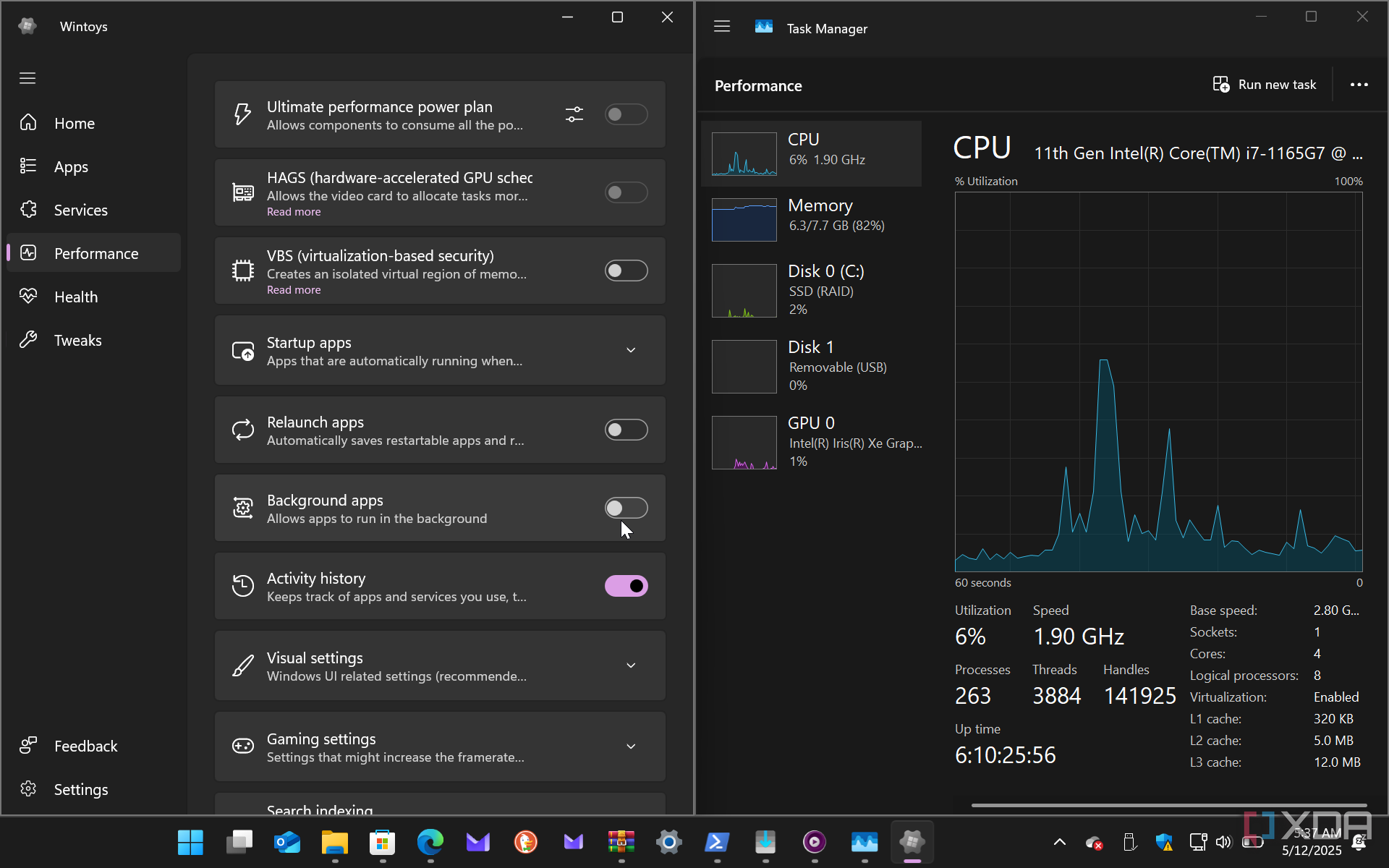 Muestra juntos Wintoys Utility and Task Manager en Windows 11