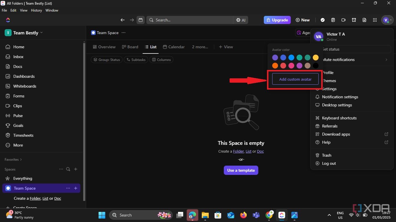 Add profile picture to your clickup profile