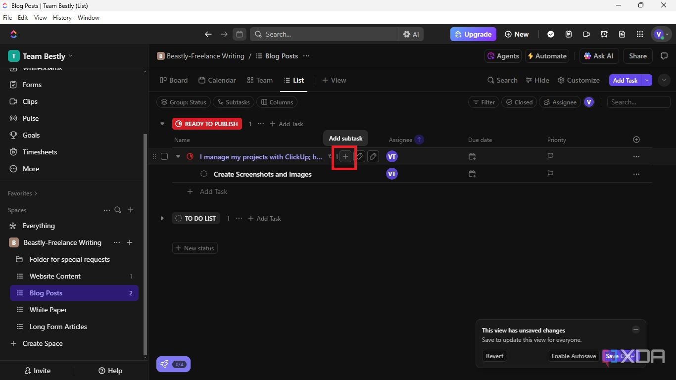 Simply click the plus icon to add subtask to task