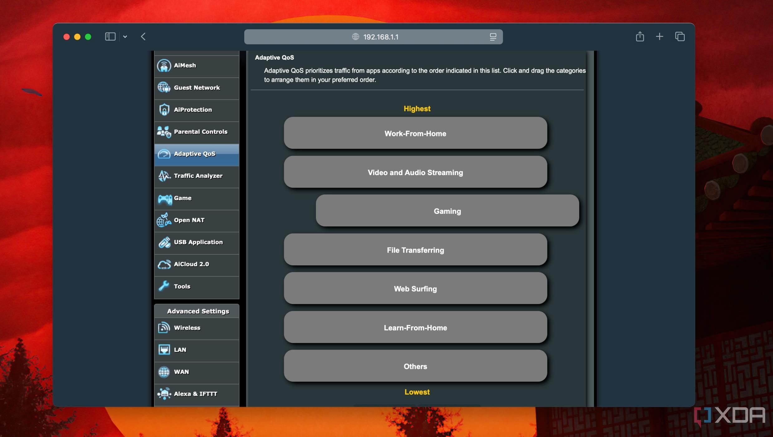 Adjust the list to prioritize apps and services for QoS