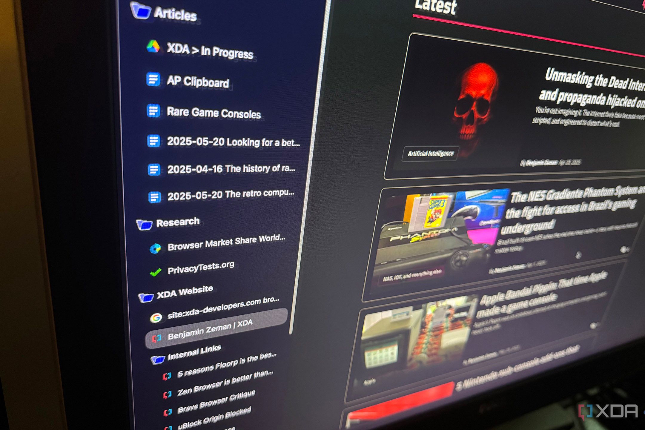 Close-up of Arc browsers nested tab folders