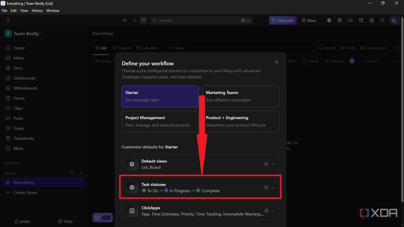 click Task Statuses and customize