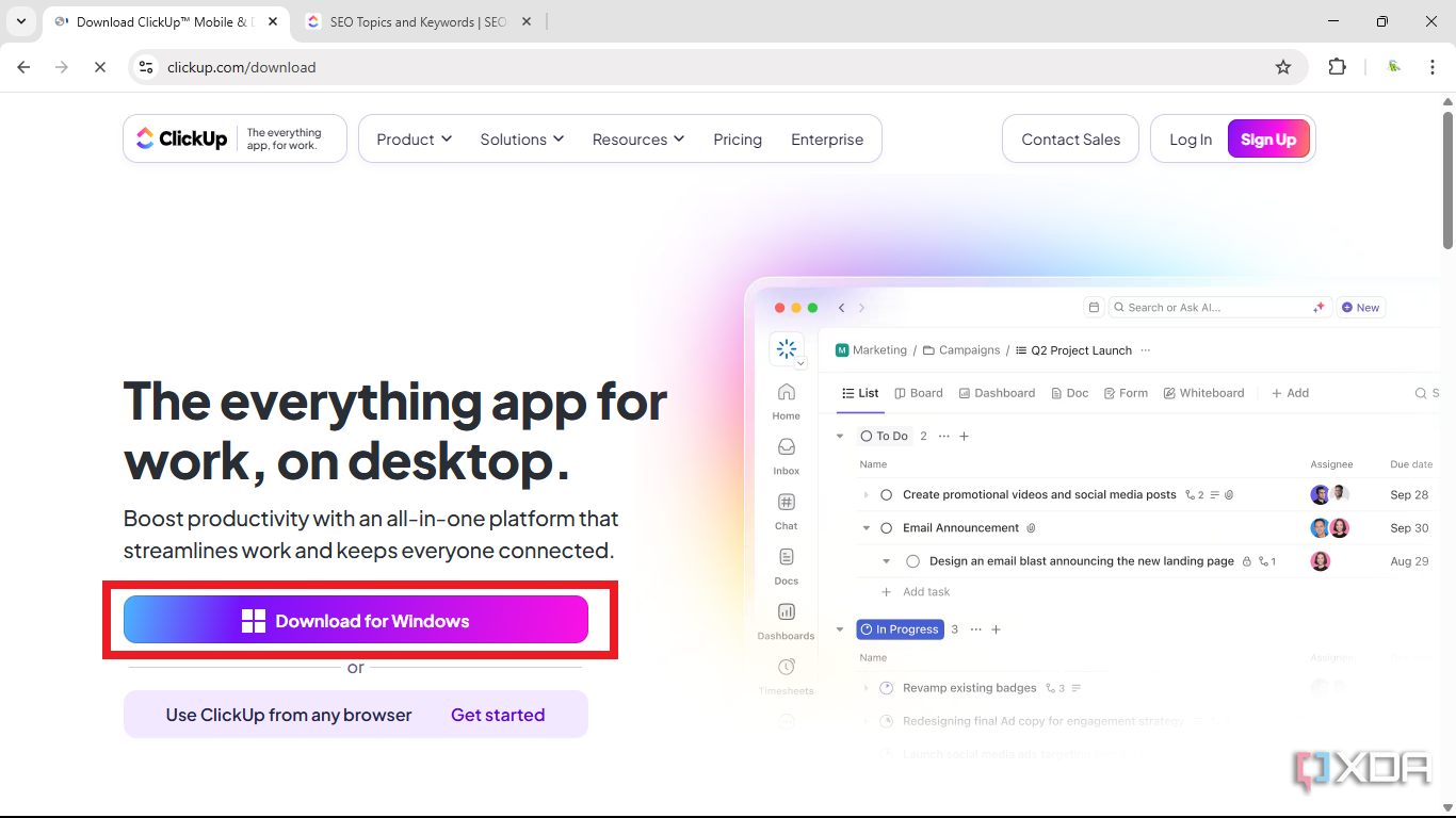 Download ClickUp app or use browser