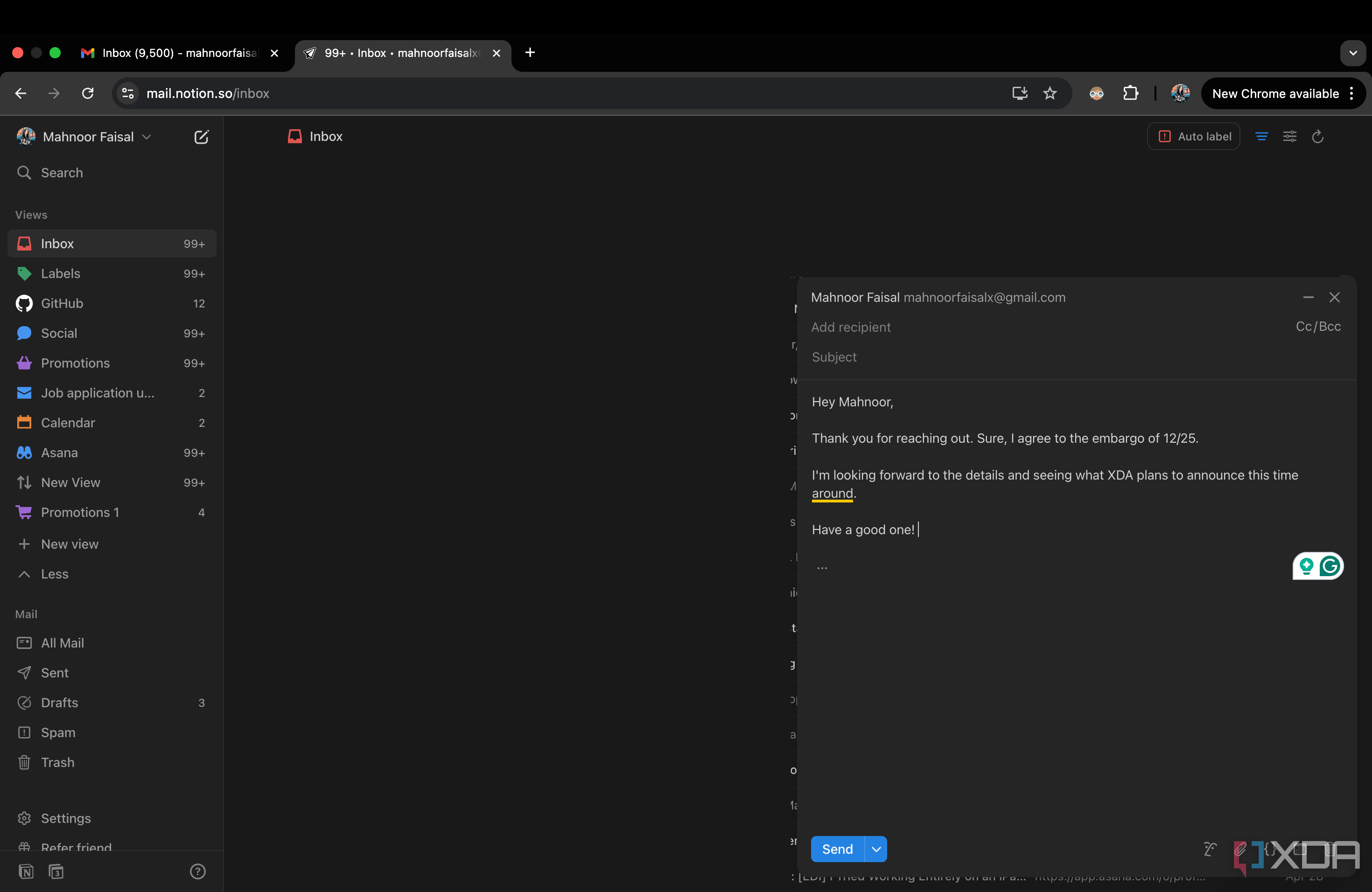 Composing an email in Notion Mail