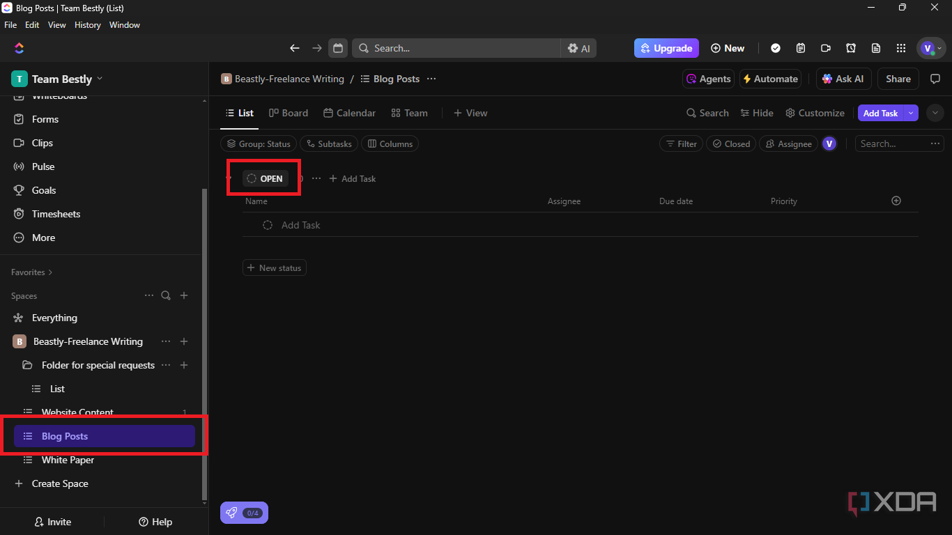 Click list on the sidebar