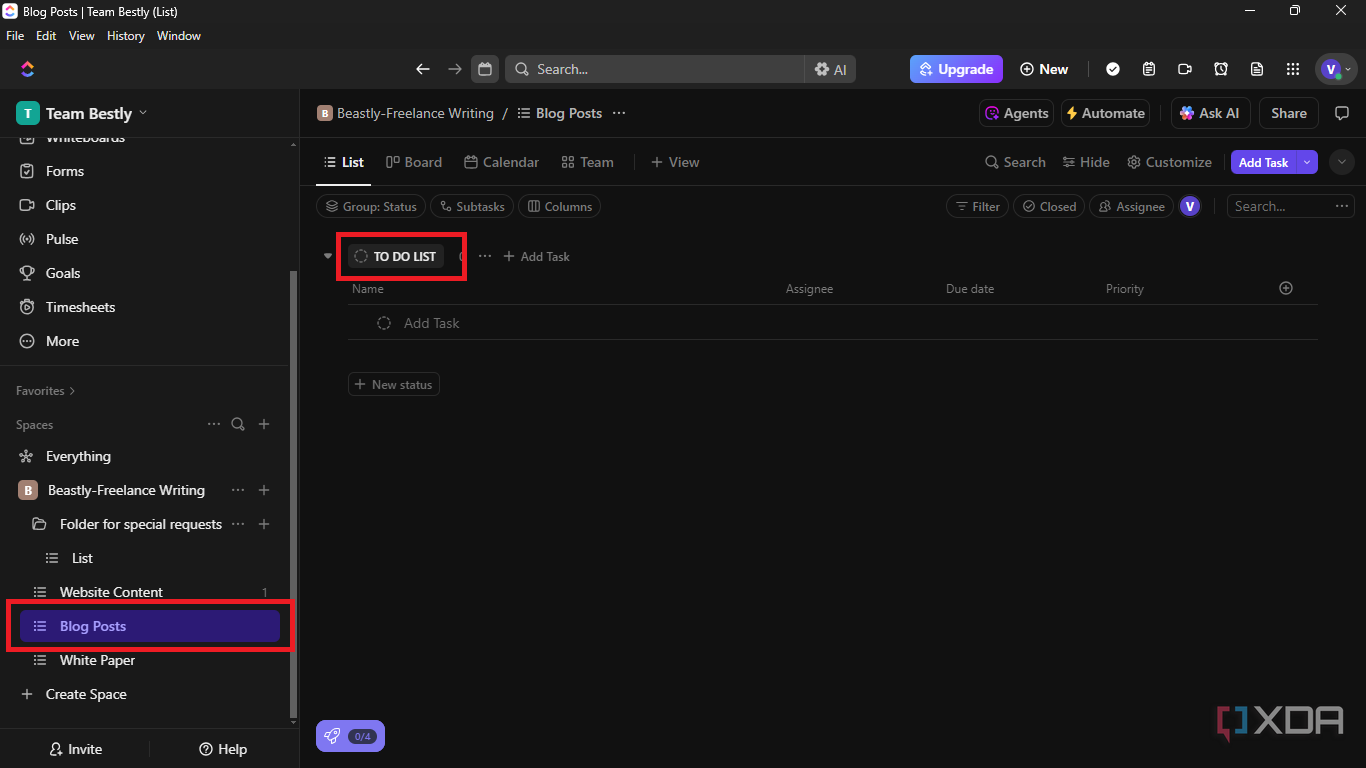 Here is where you edit open as to do list