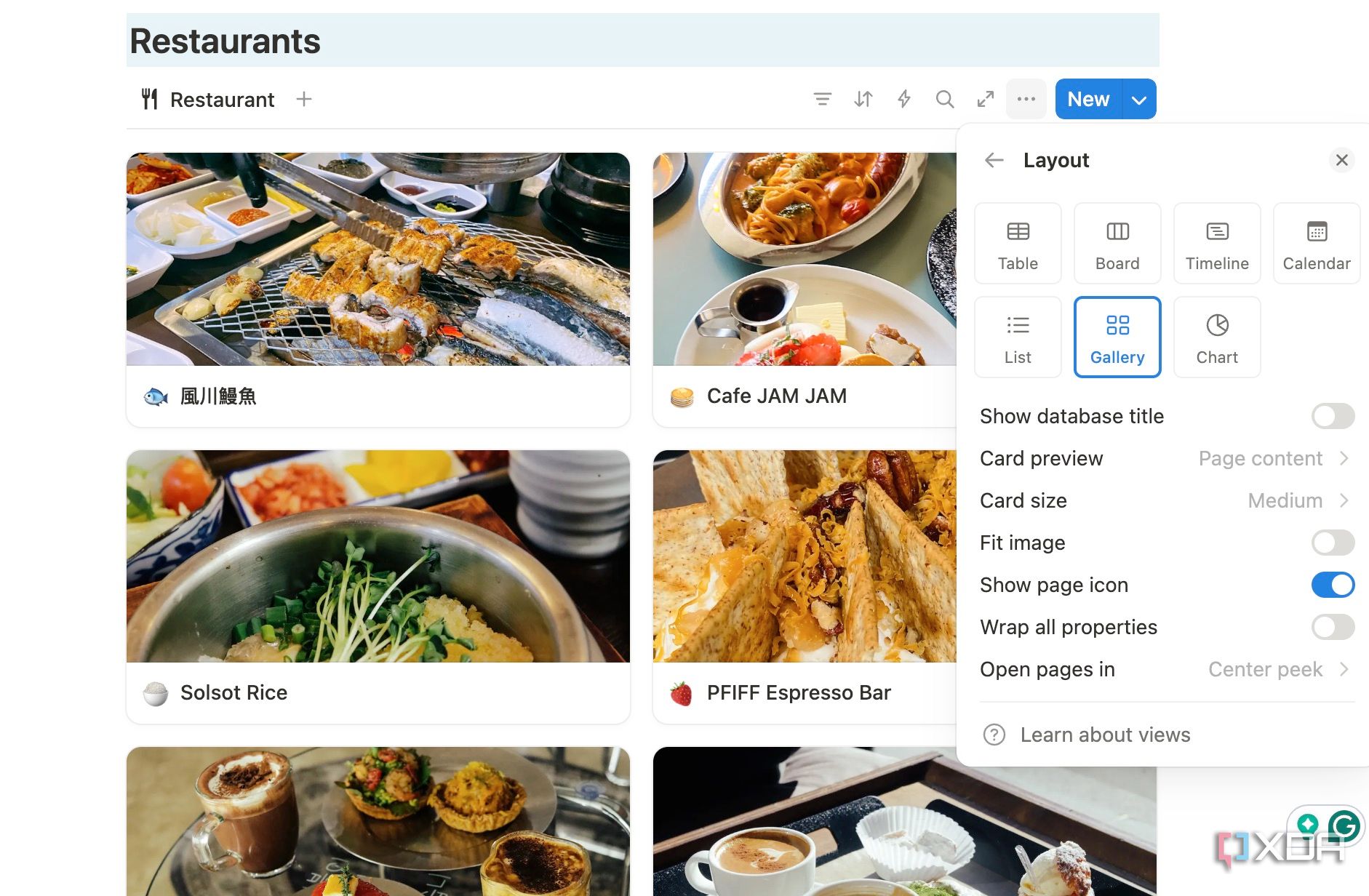 Gallery view in Notion