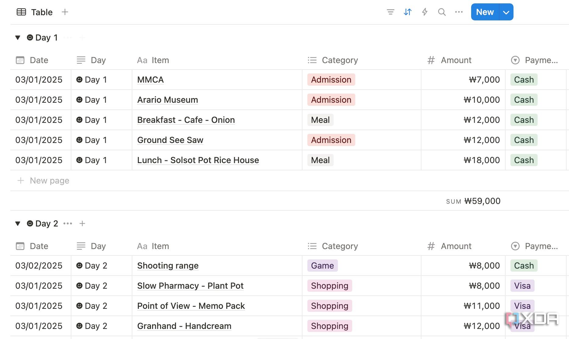 Expense manager in Notion