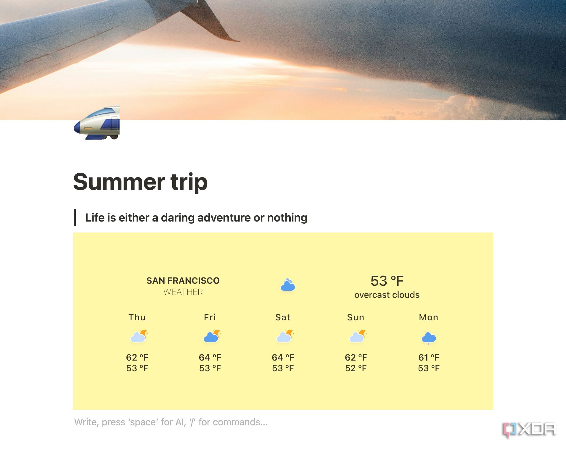 weather widget in Notion