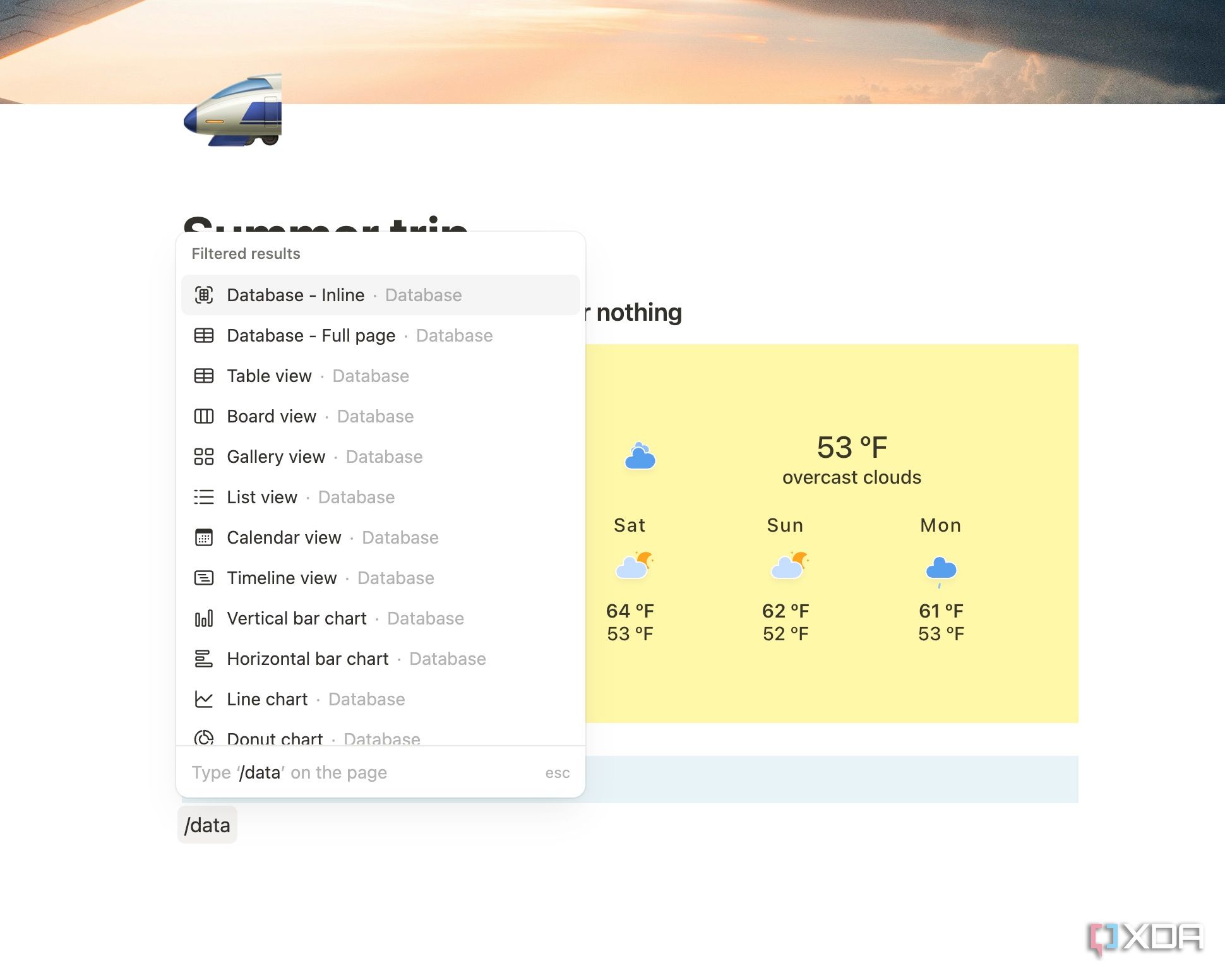 table database in Notion