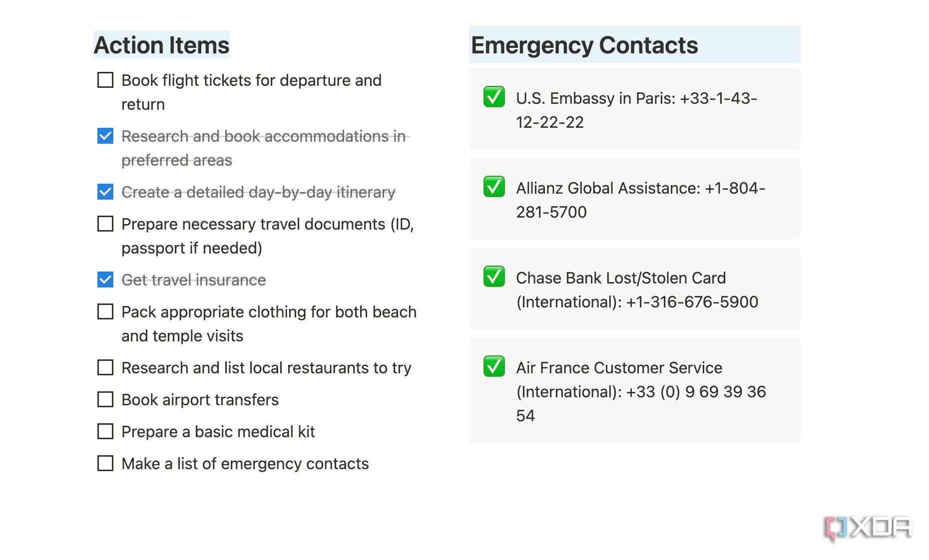 Columns in Notion for action items