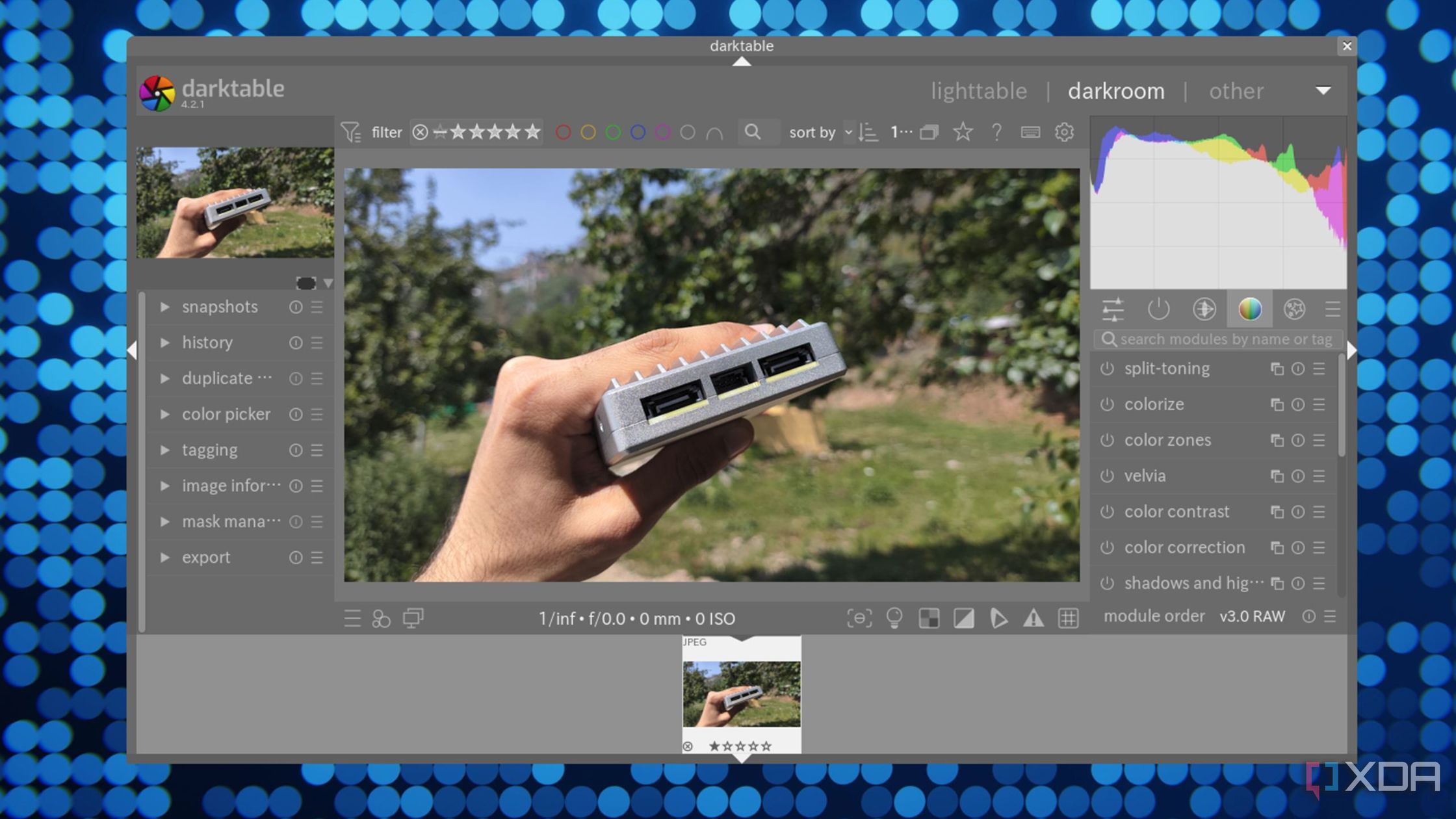 Editing an image in Darktable