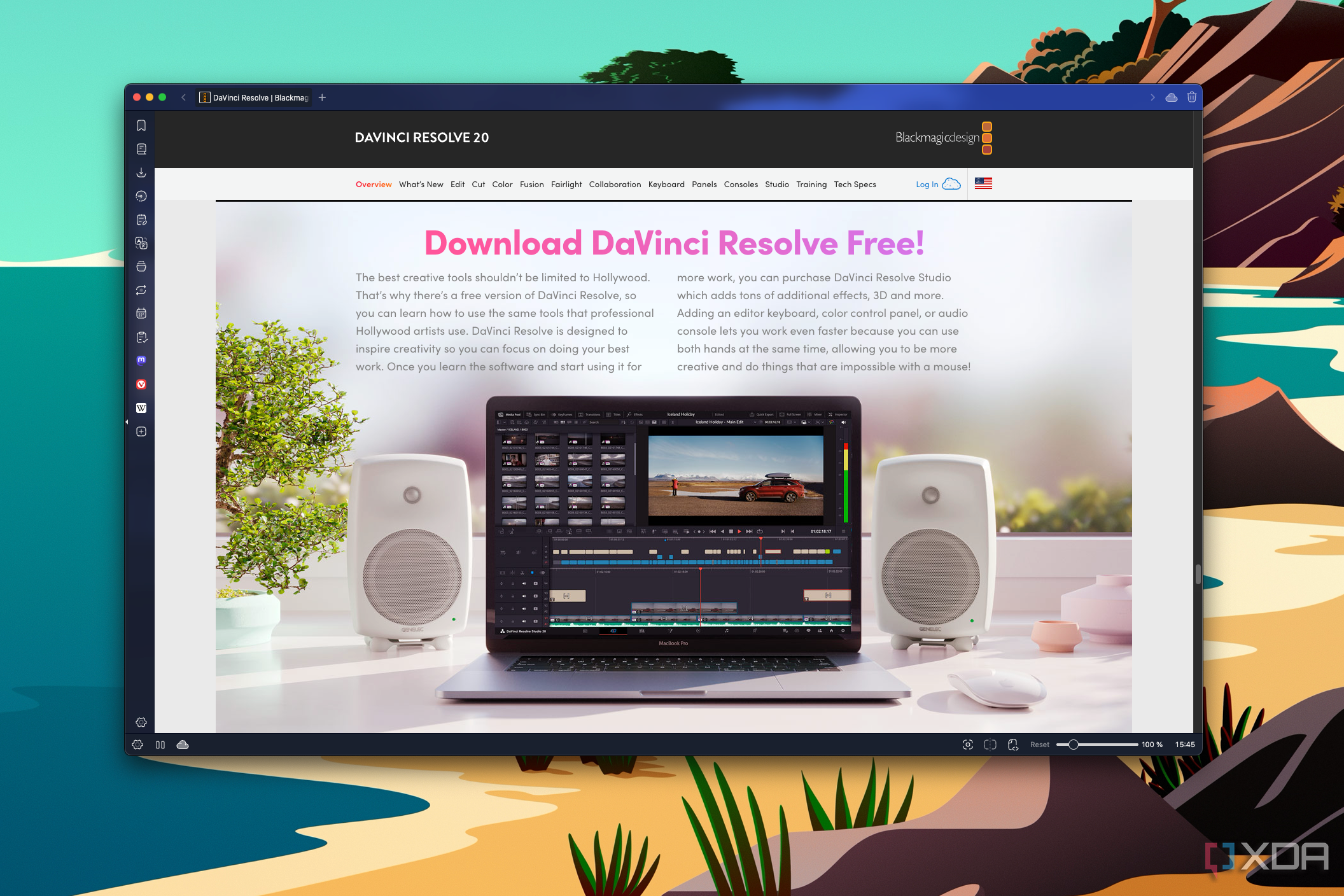 Screenshot of the DaVinci Resolve website showing that the app is free to download