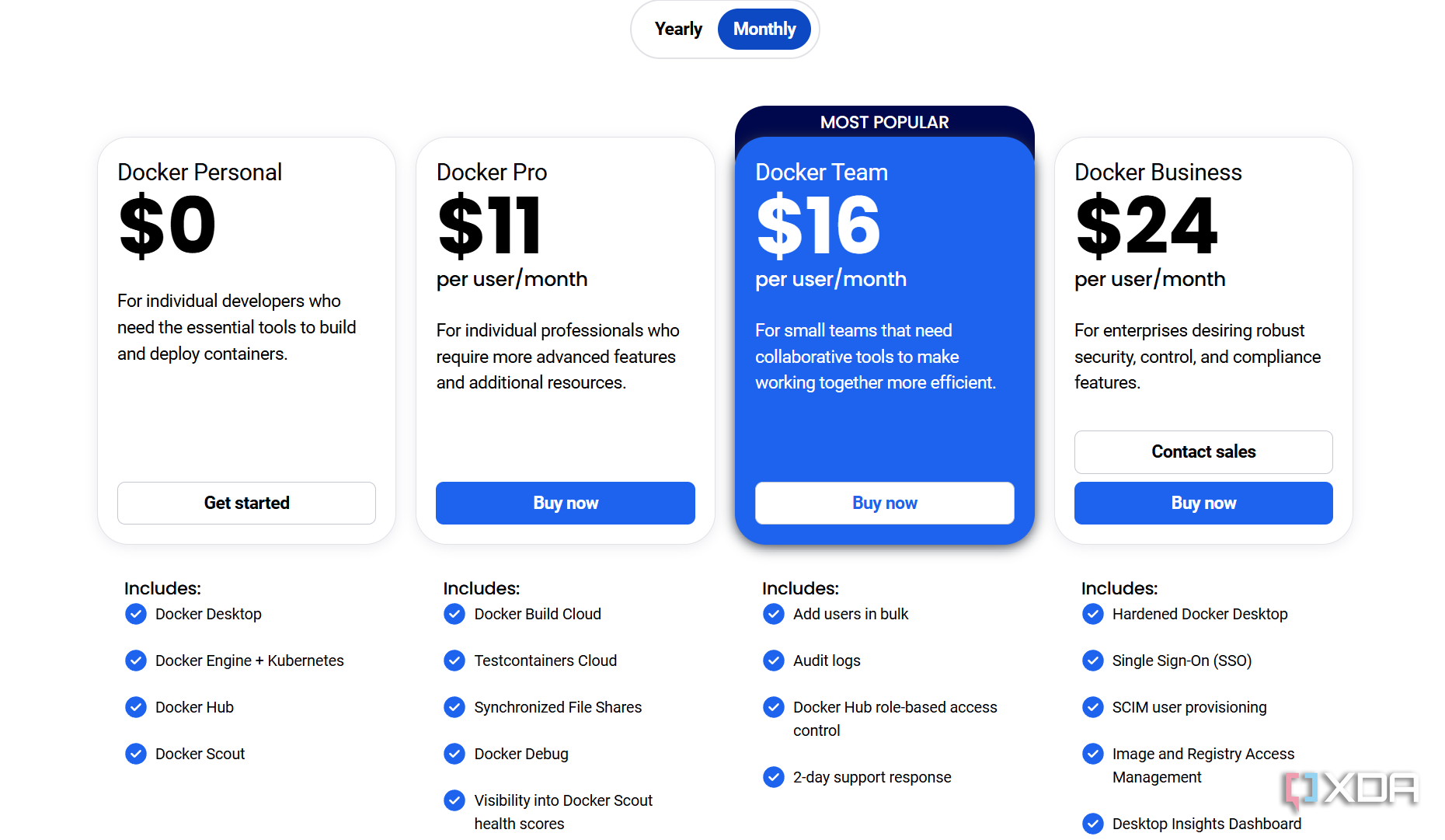 docker pricing plans