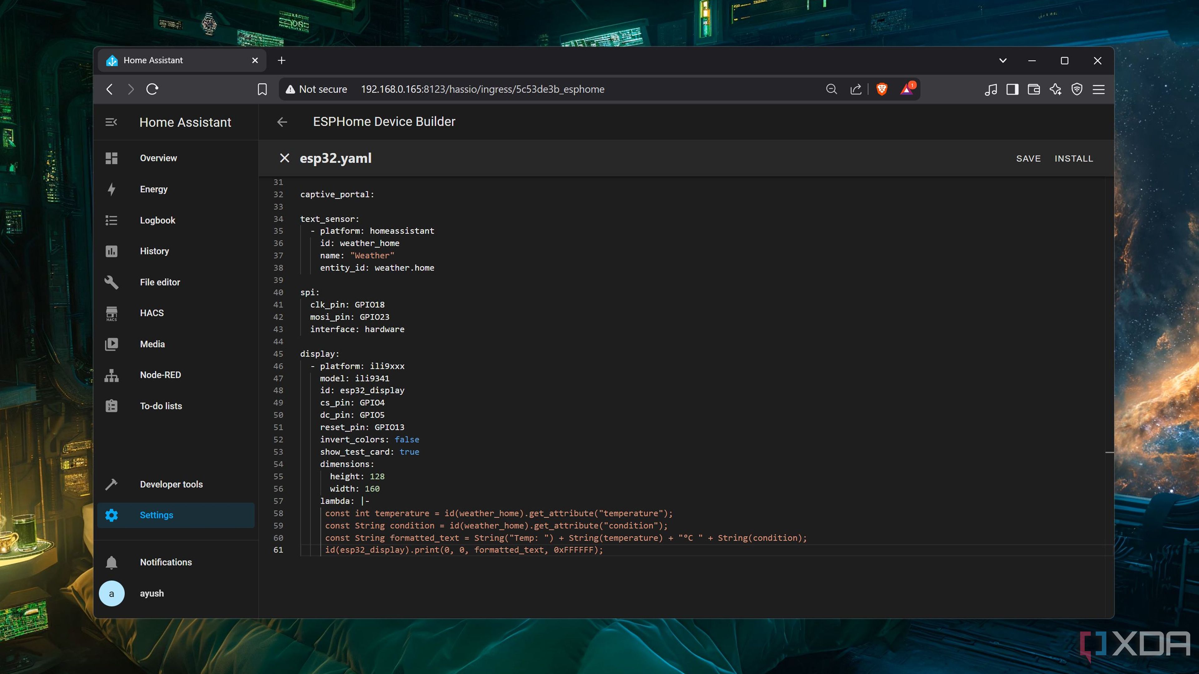 Creating a YAML file for the ESP32 smart dashboard