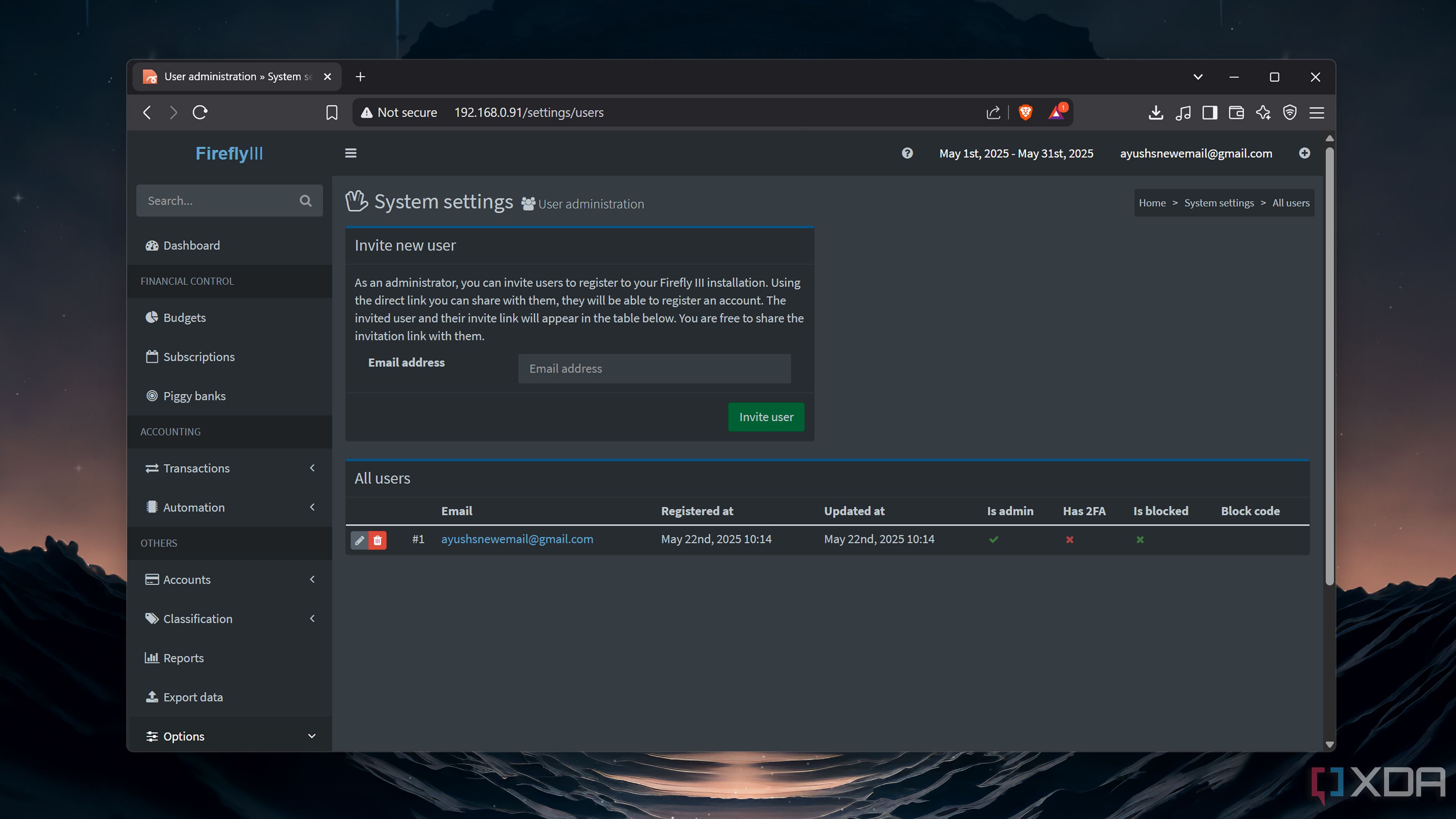 Adding different user accounts to Firefly III