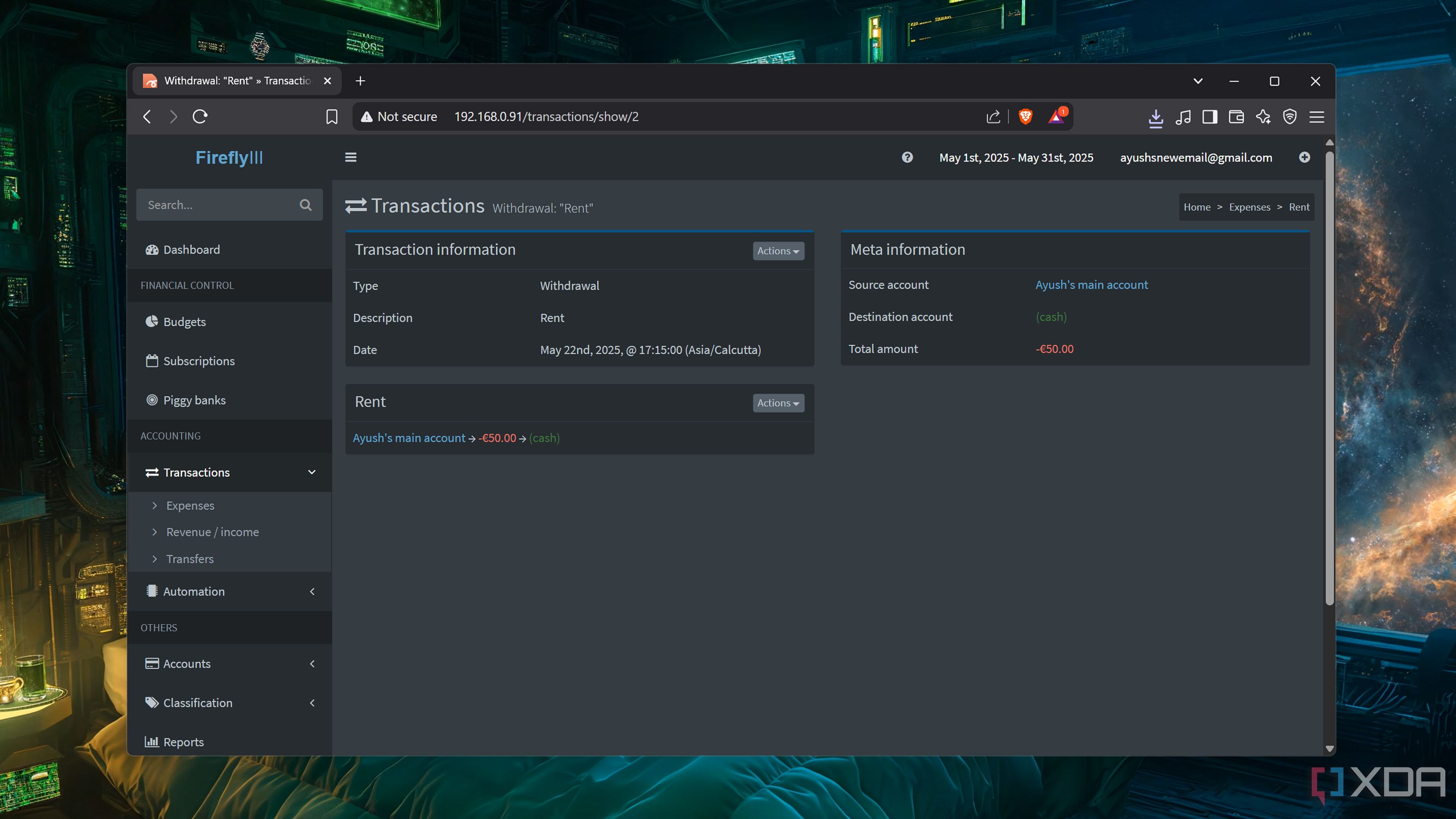 Viewing a transaction in Firefly III