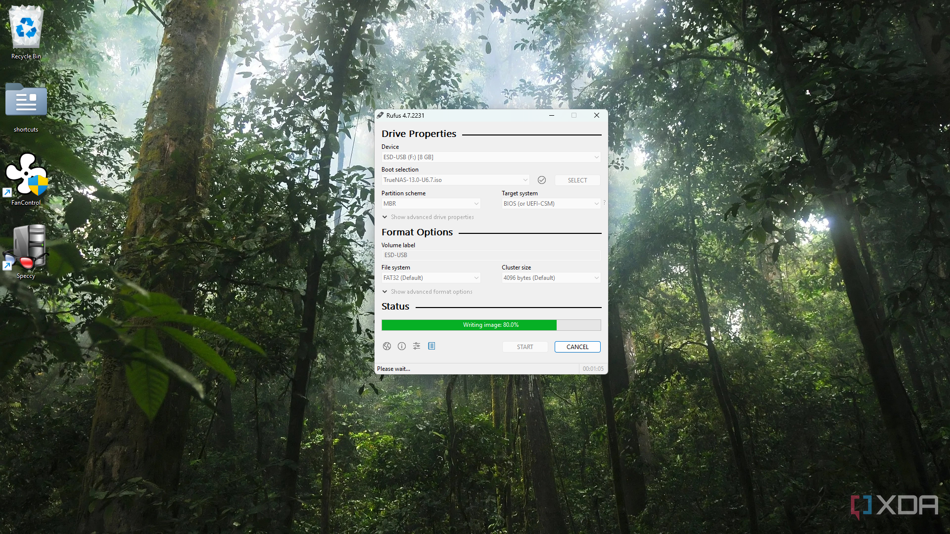 Parpadeando Truenas a USB a través de Rufus
