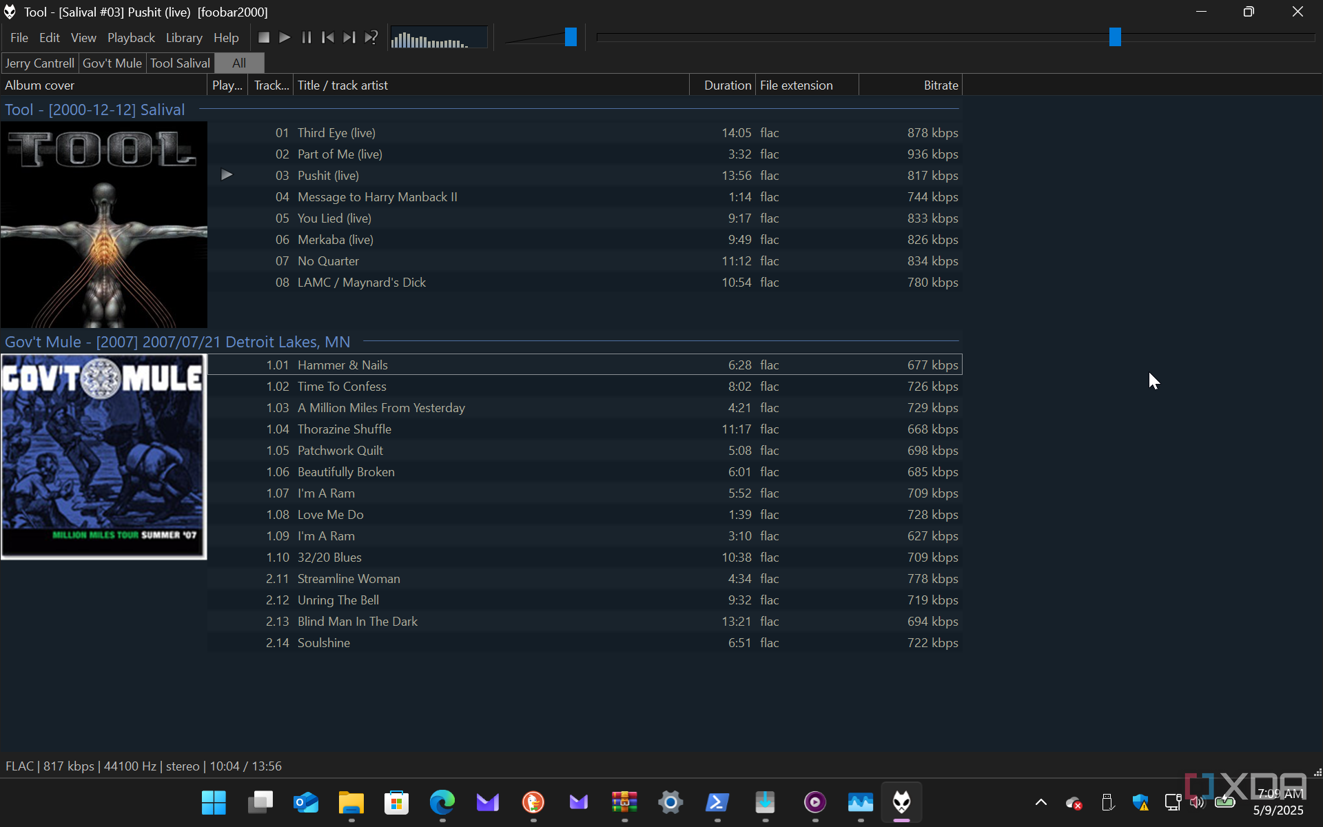 Shows Foobar2000 playing FLAC files