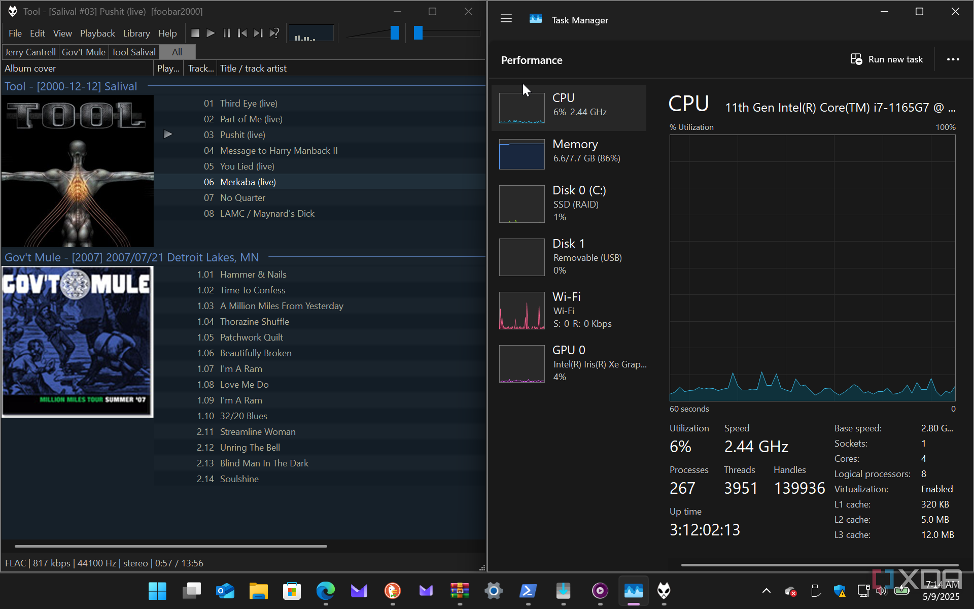 Shows Foobar2000 and task manager or Widndows 11