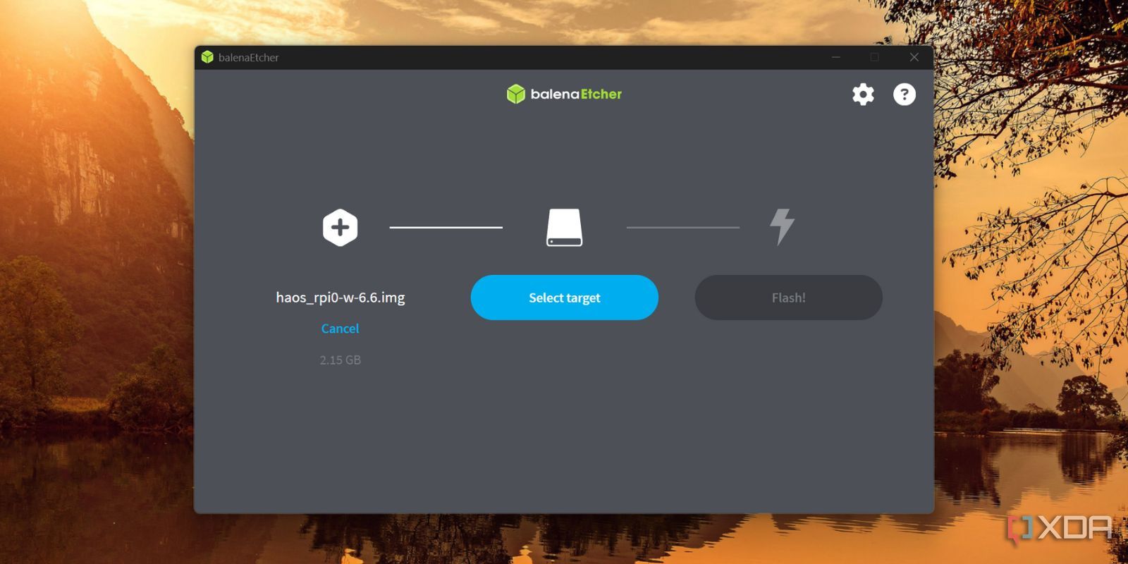 Captura de pantalla del Asistente Home 6.6 Flashing usando Balena Etcher