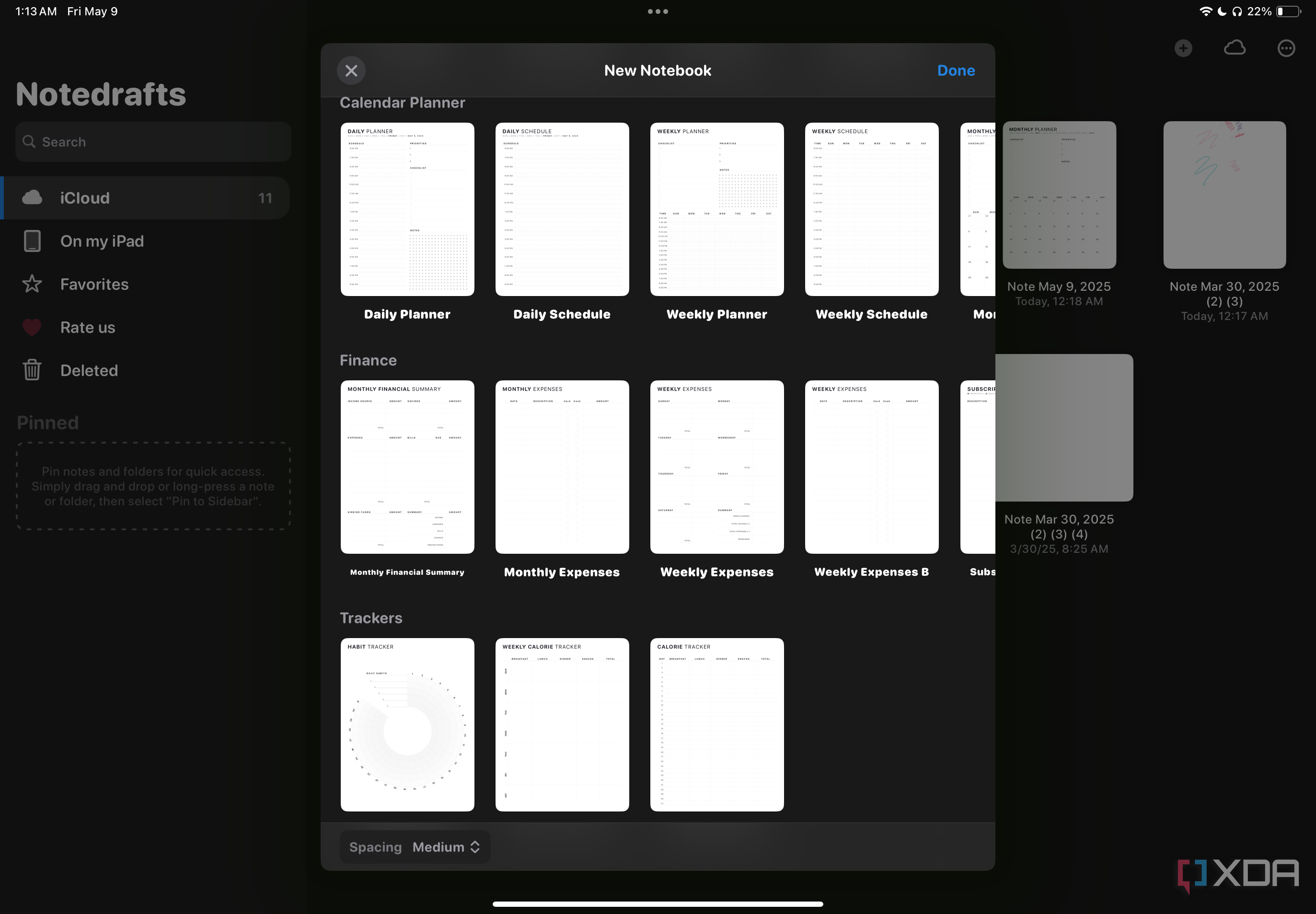 Calendar Planners, Finance and Trackers in Notedrafts 