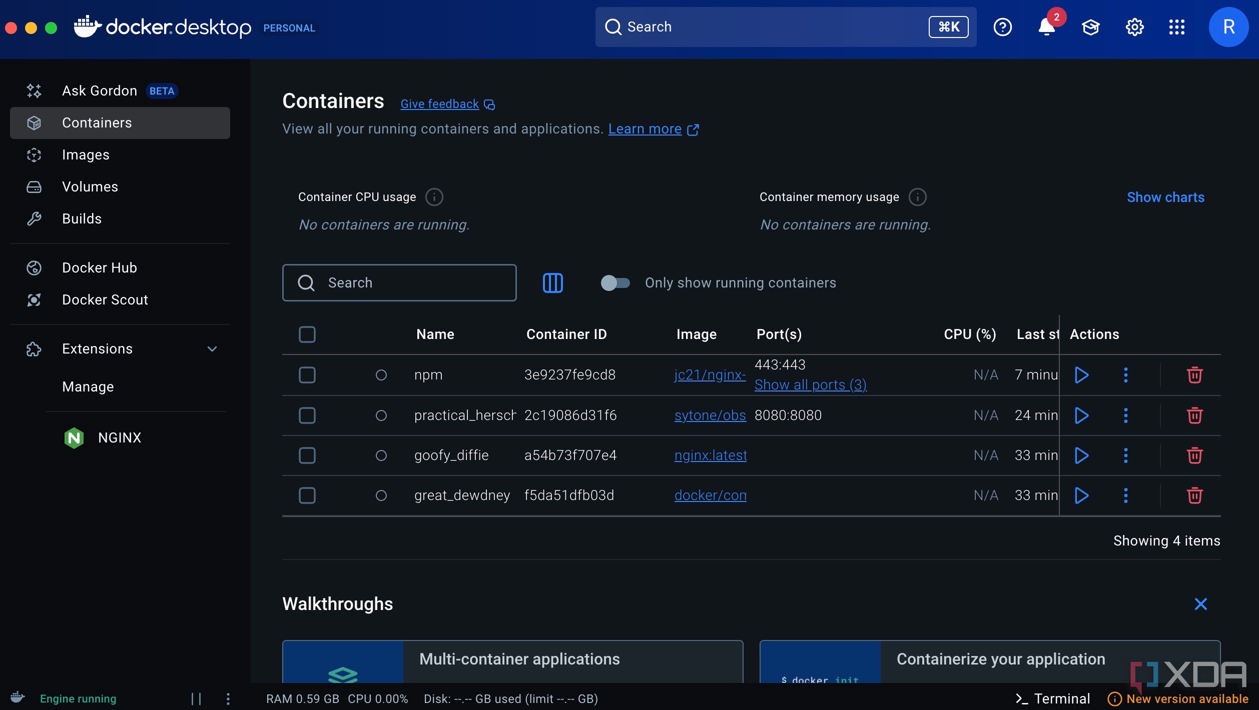 List of containers on Docker