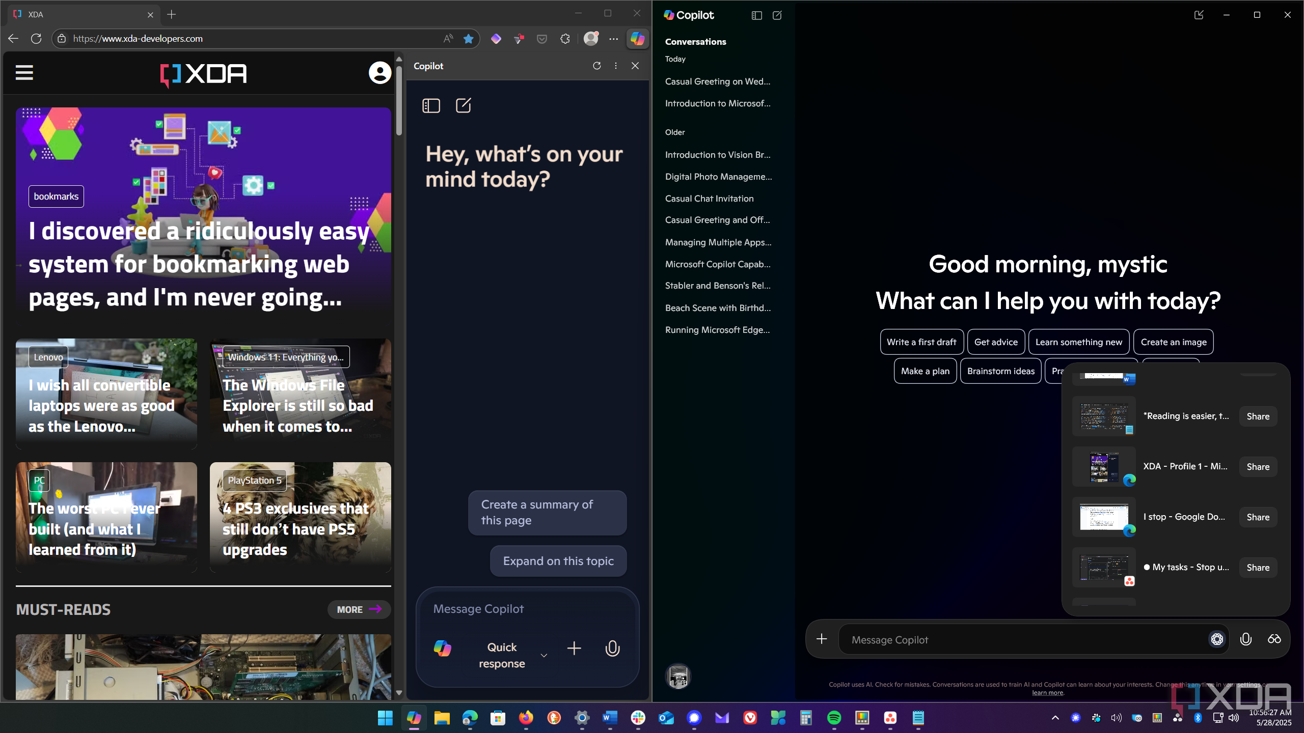 Shows Microsoft Copilot running in Edge and on Windows system