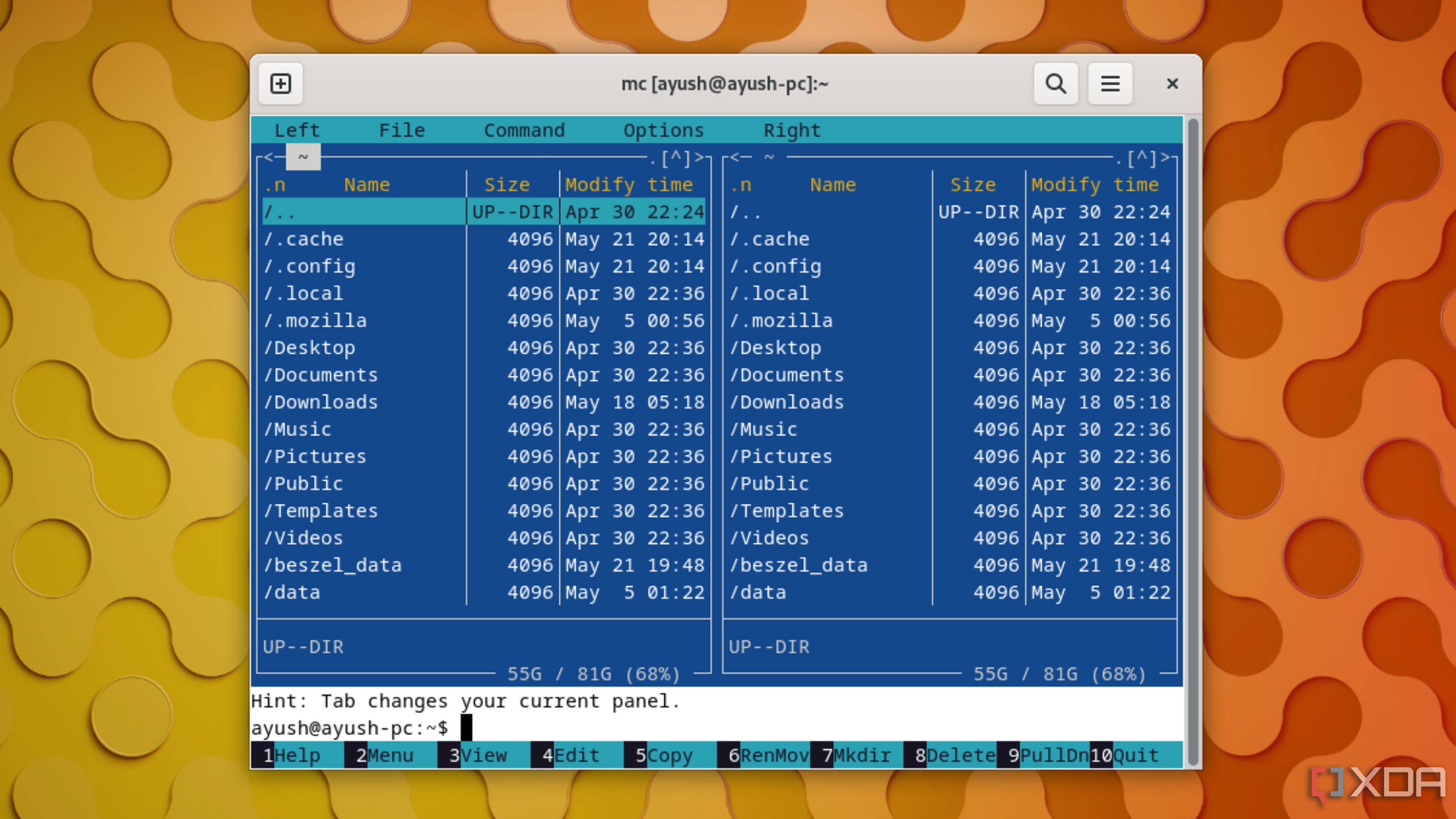 Running Midnight Commander inside Linux
