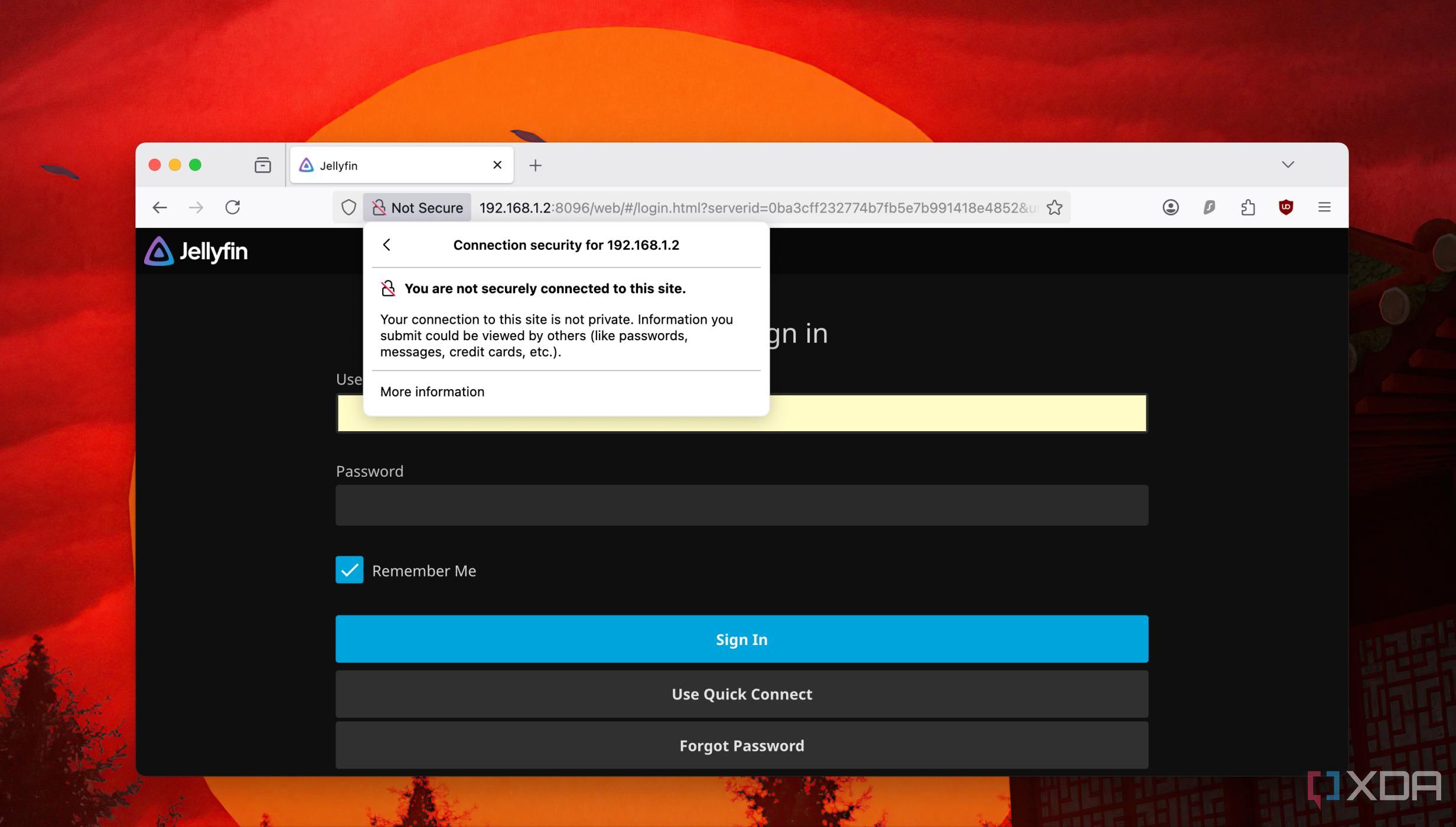 Not Secure error message in browser