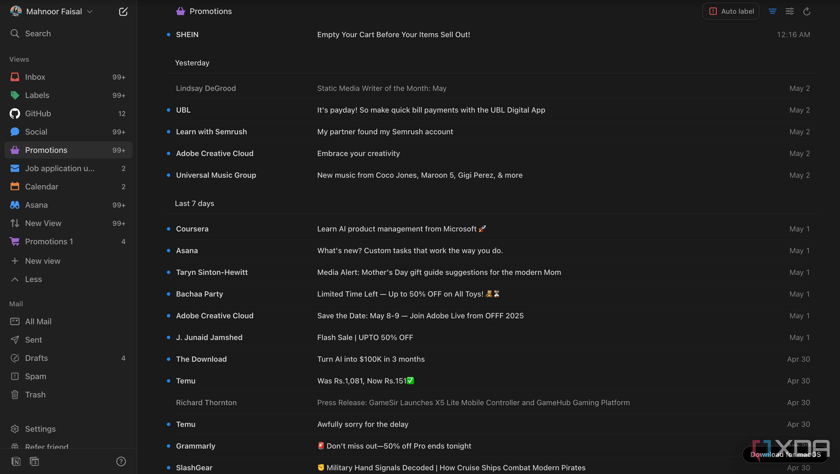 Notion Mail Promotions view