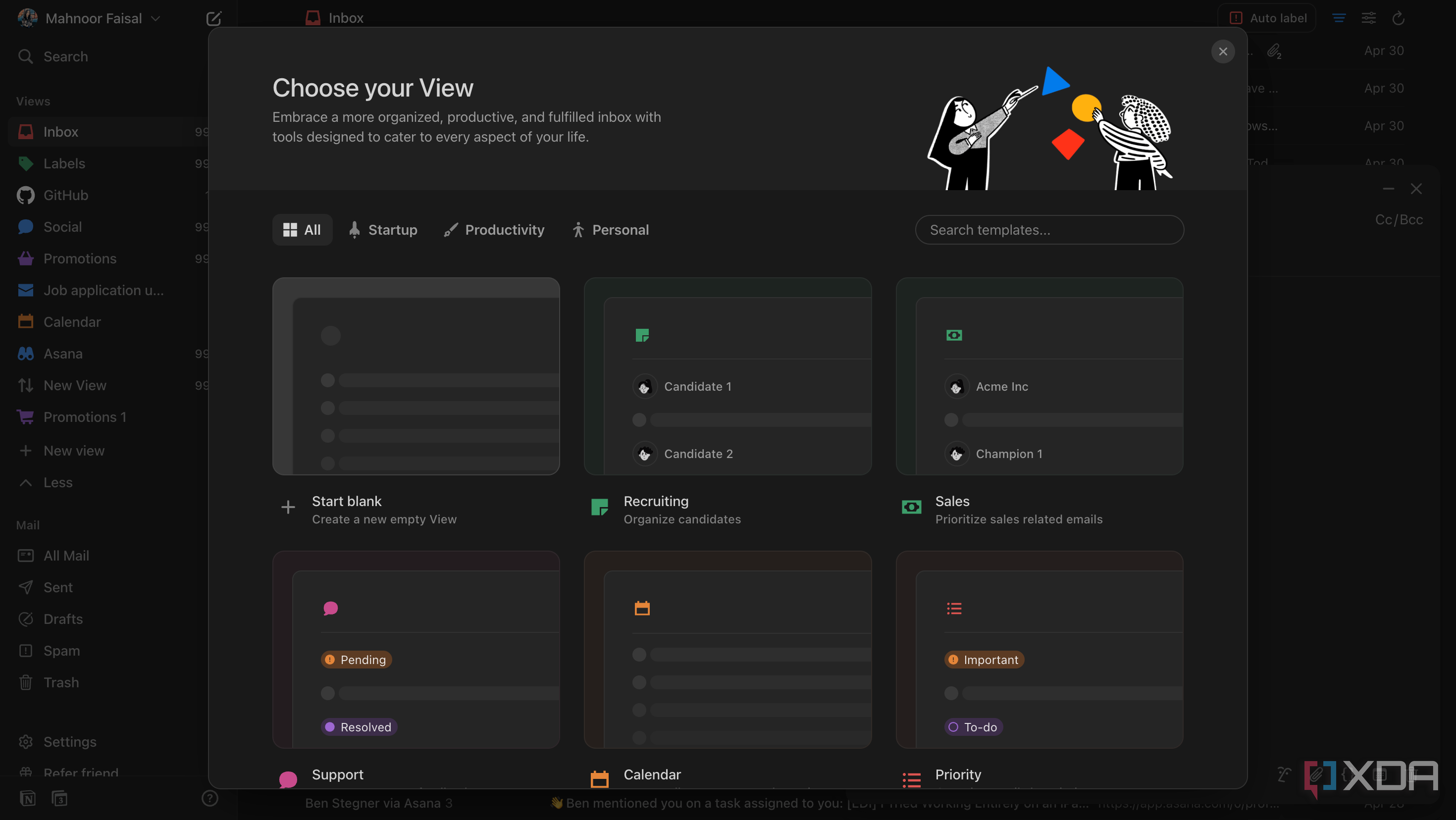 Various inbox View options on Notion Mail's website