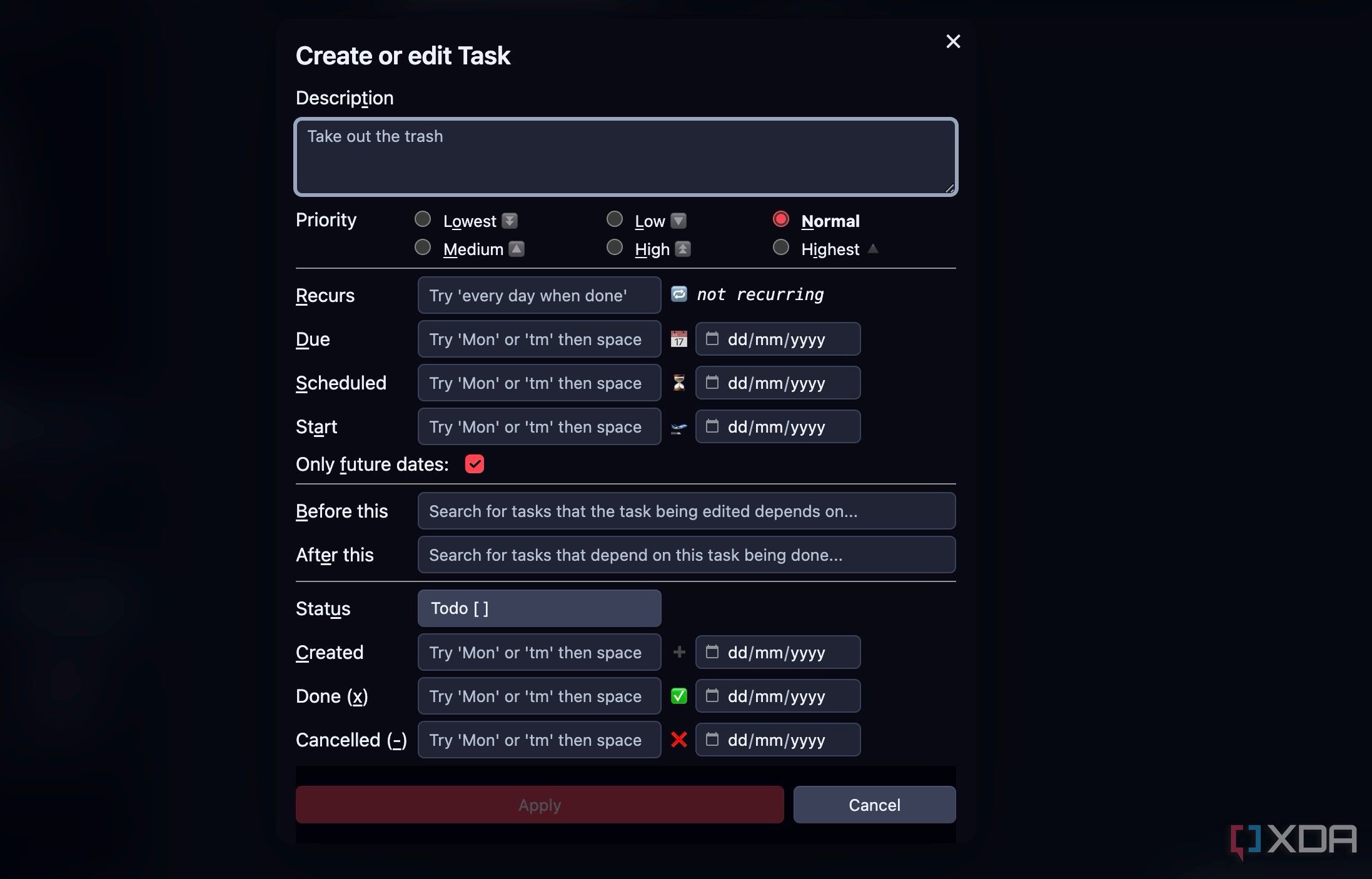 tasks plugin in Obsidian
