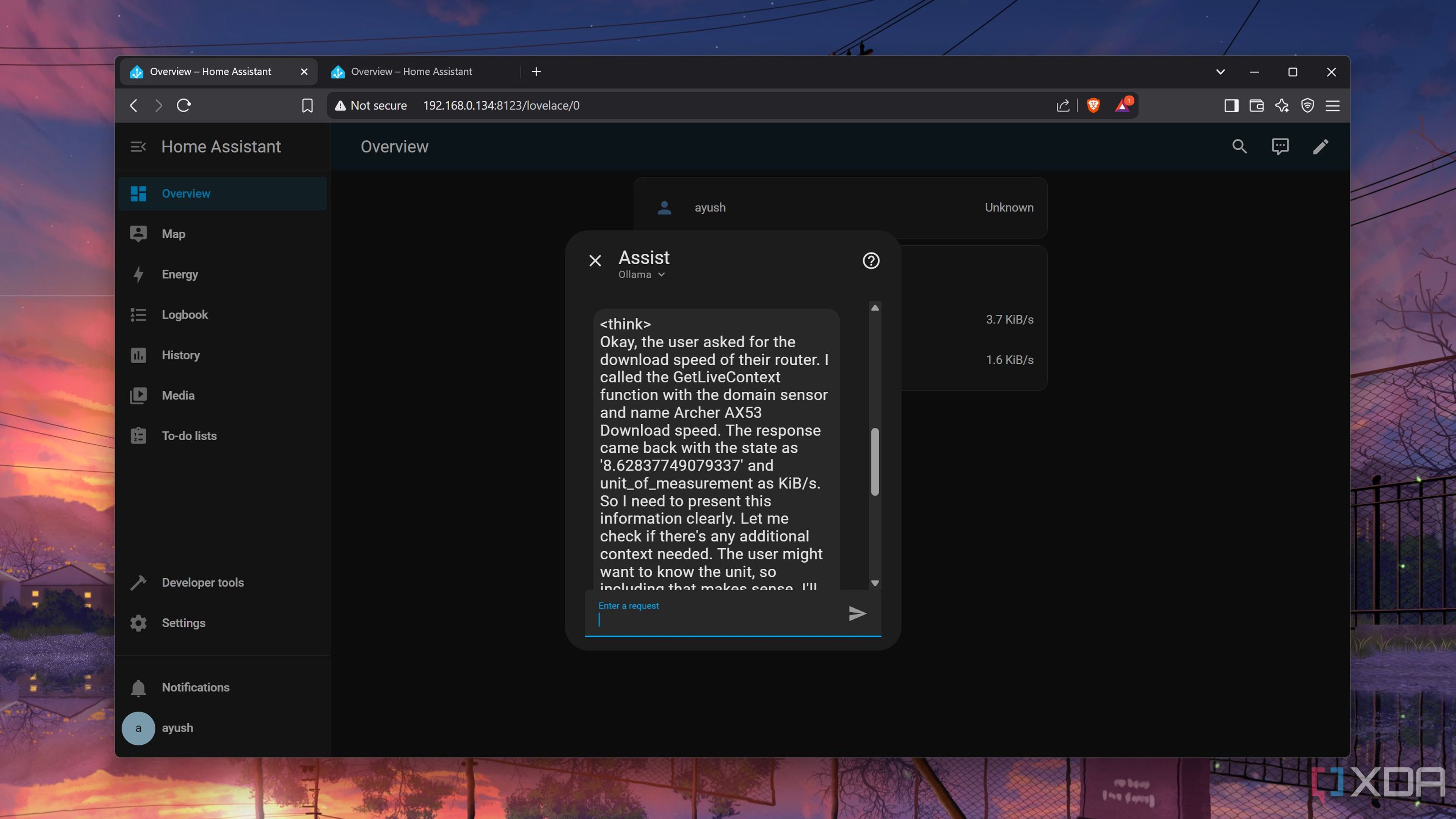 Asking the Ollama-powered Home Assistant a question