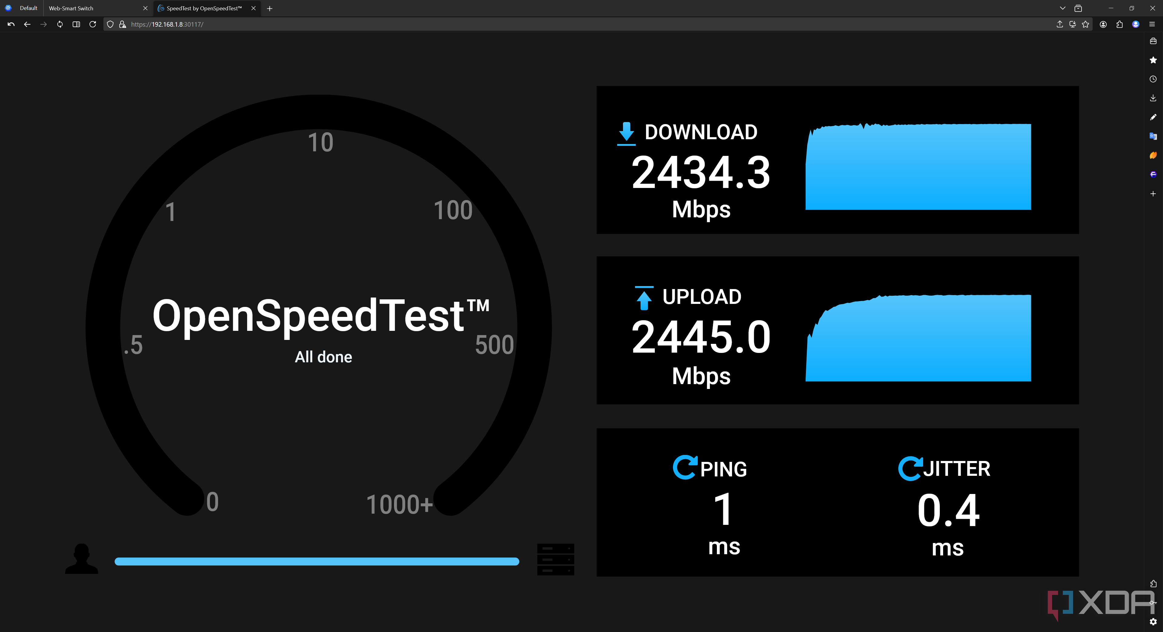 OpenSpeedTest between PC and NAS